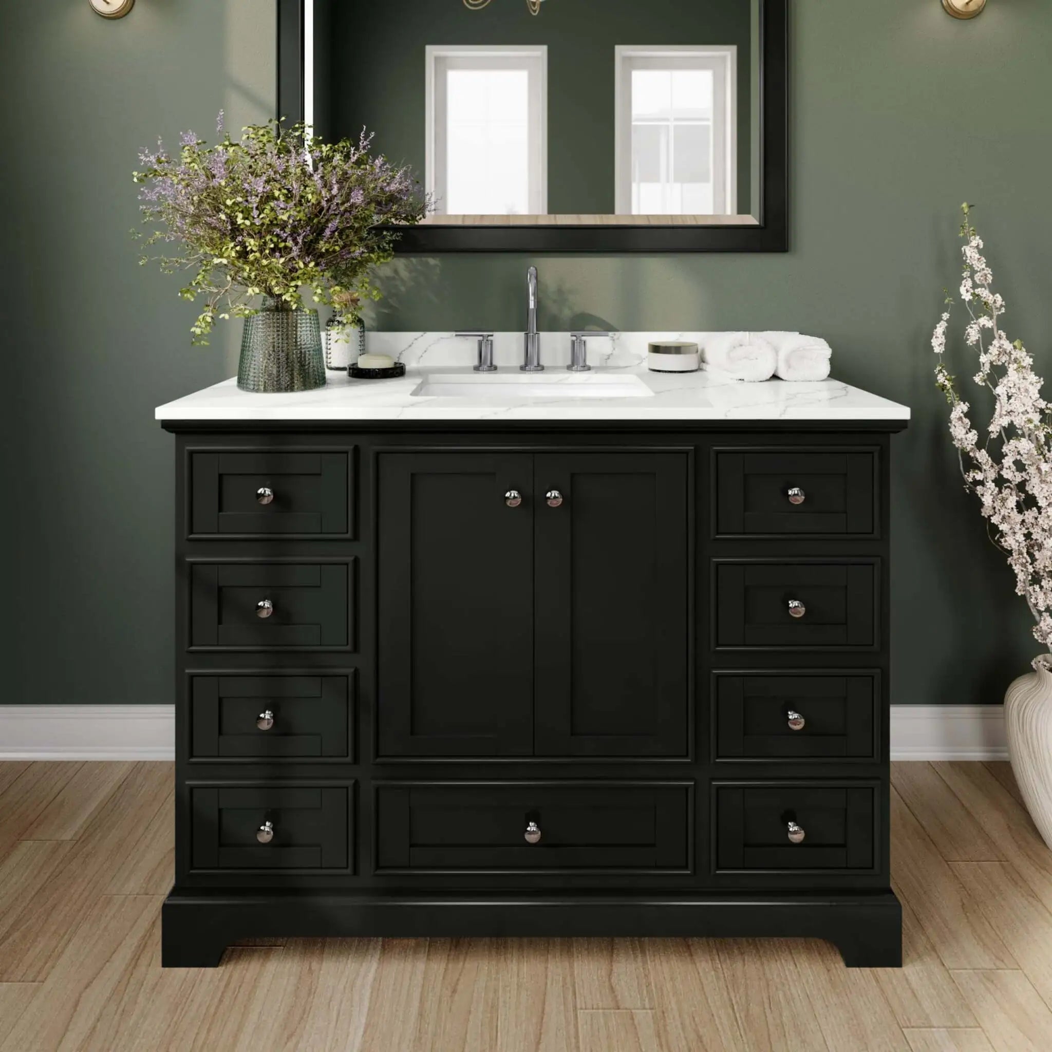 48" Deborah Single Bathroom Vanity in Dark Espresso with Polished Chrome Trim & 46" Mirror by Wyndham