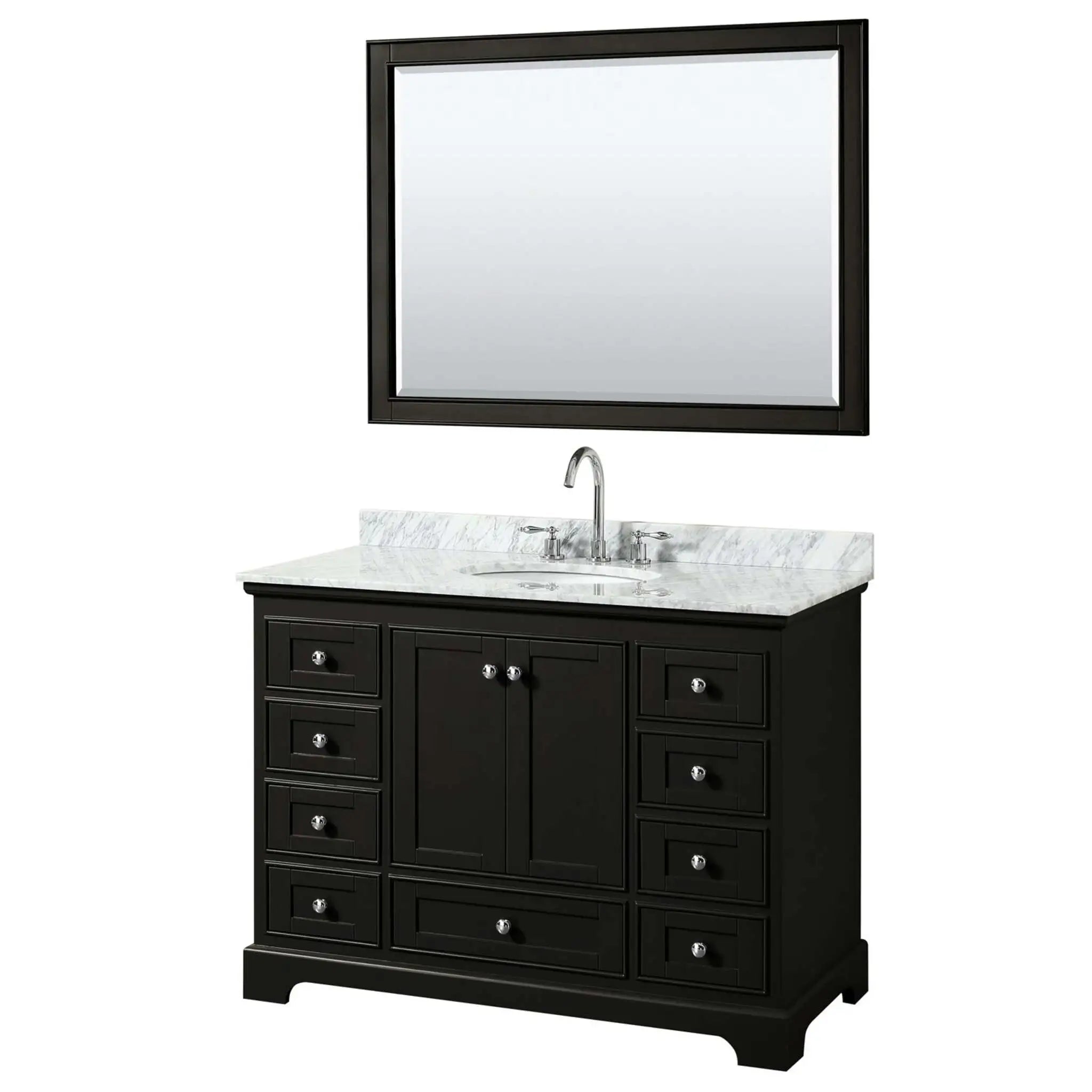 48" Deborah Single Bathroom Vanity in Dark Espresso with Polished Chrome Trim & 46" Mirror by Wyndham