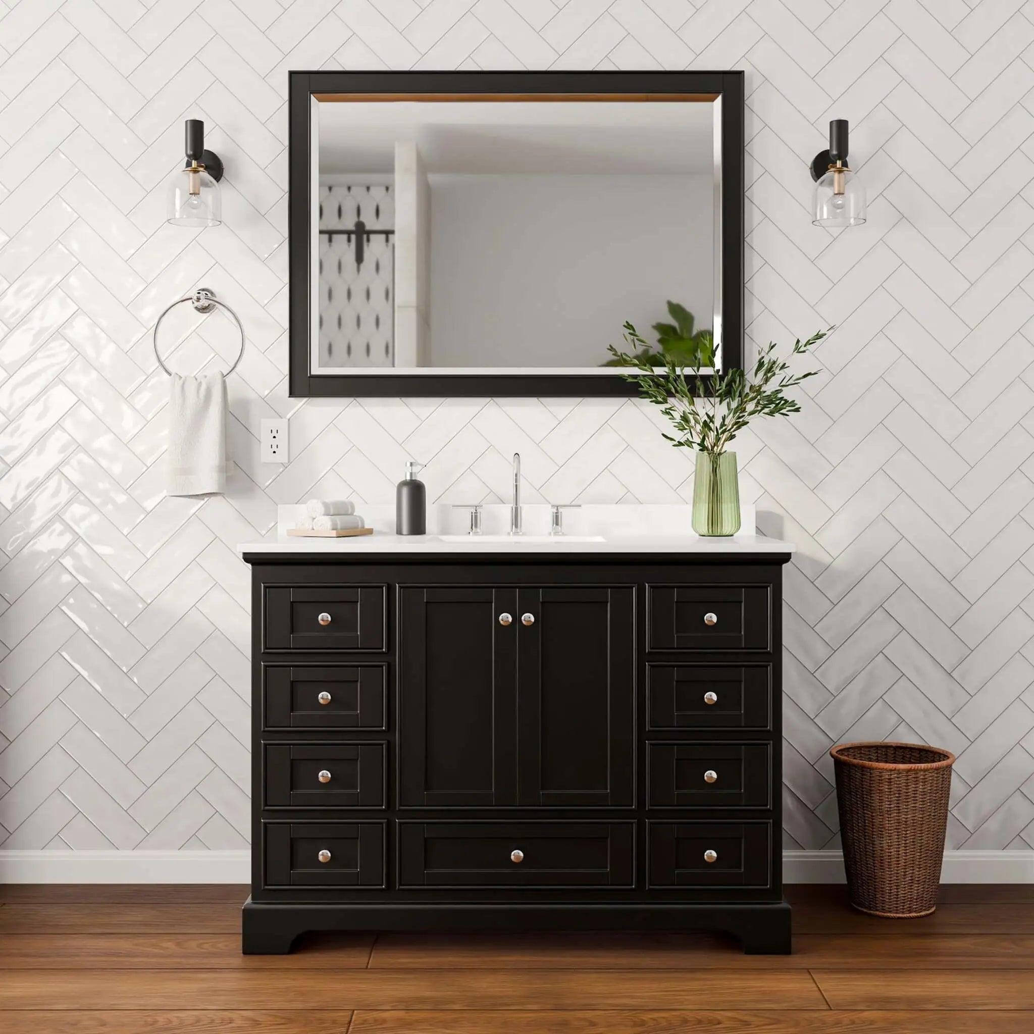 48" Deborah Single Bathroom Vanity in Dark Espresso with Polished Chrome Trim & 46" Mirror by Wyndham