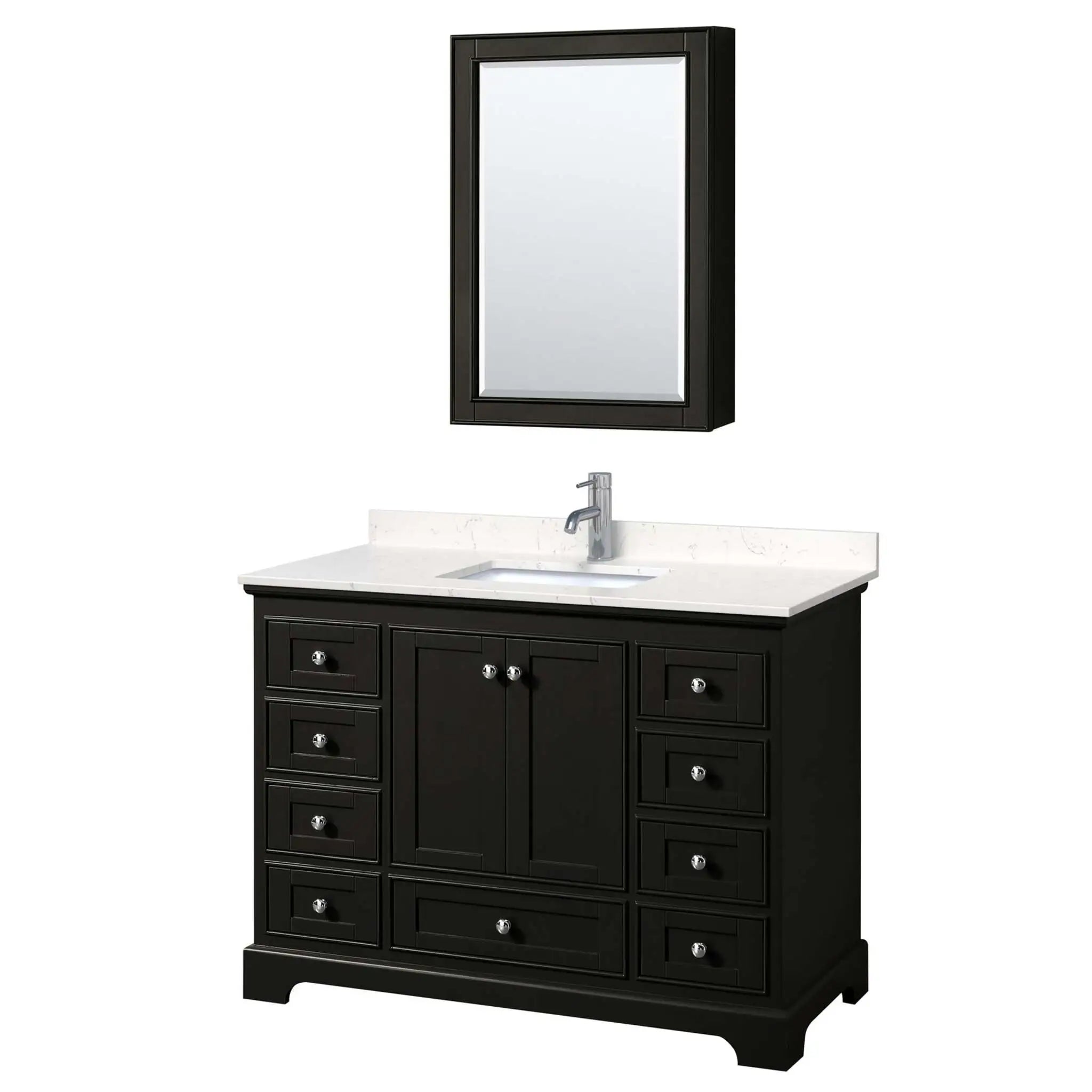 48" Deborah Single Bathroom Vanity in Dark Espresso with Polished Chrome Trim & Medicine Cabinet by Wyndham