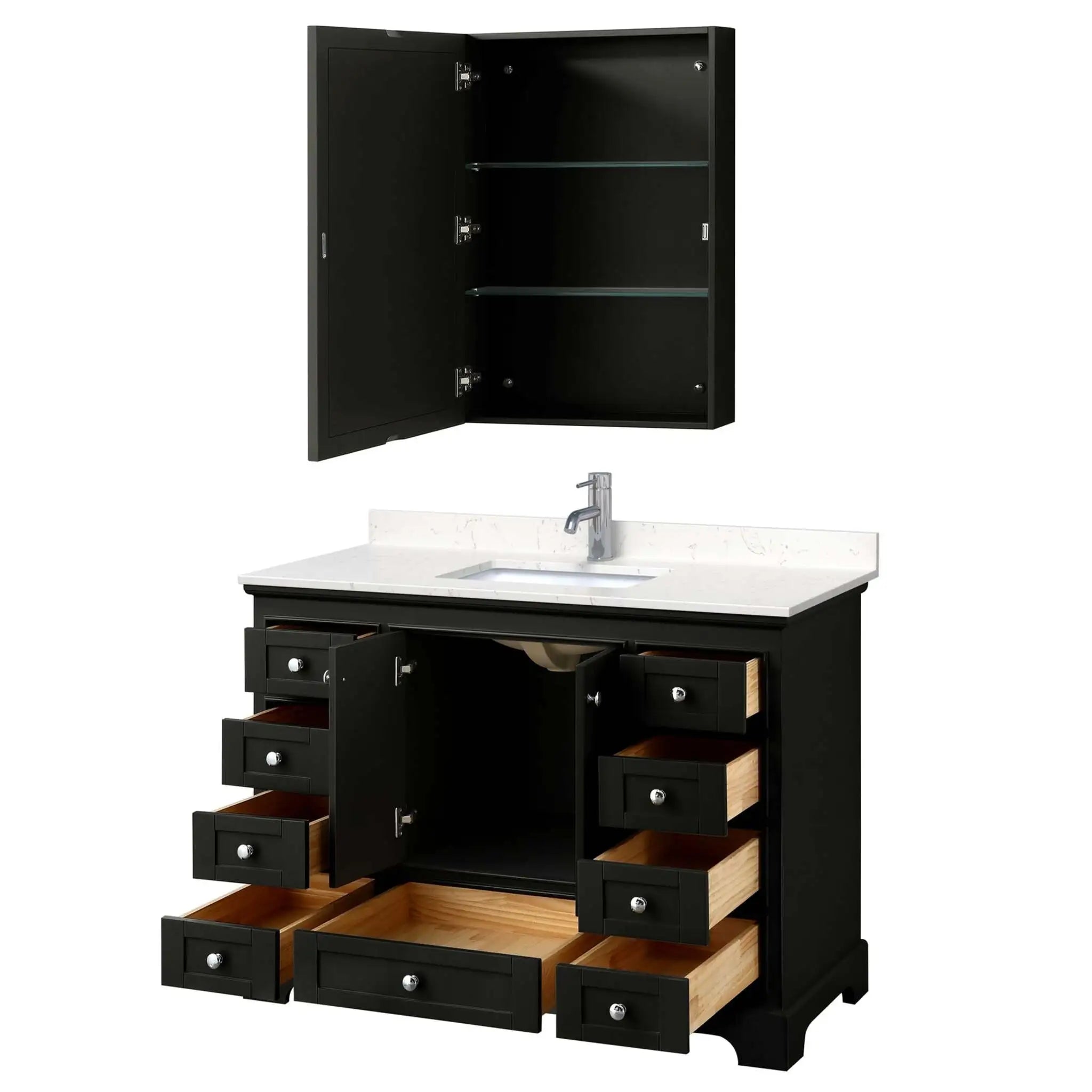 48" Deborah Single Bathroom Vanity in Dark Espresso with Polished Chrome Trim & Medicine Cabinet by Wyndham