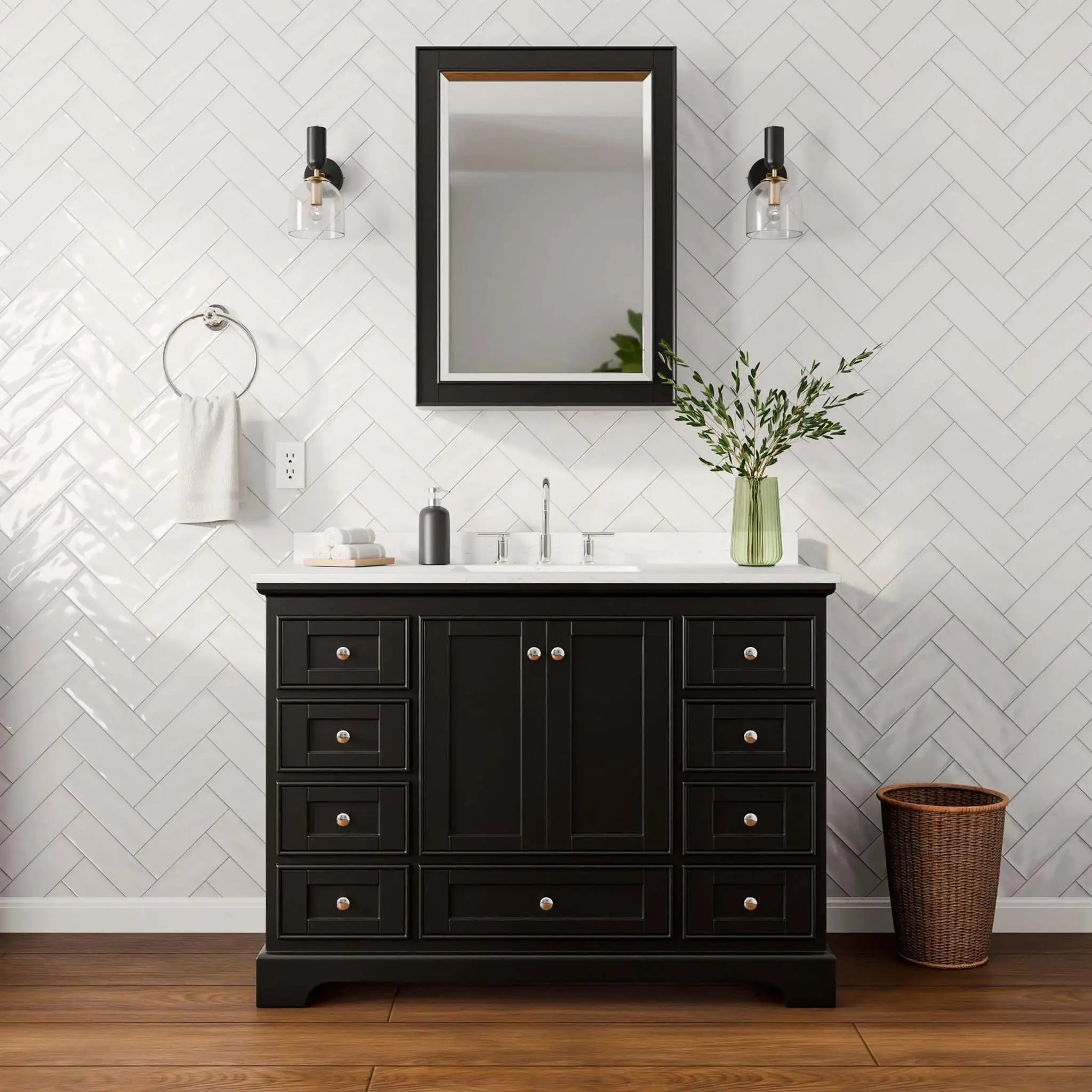 48" Deborah Single Bathroom Vanity in Dark Espresso with Polished Chrome Trim & Medicine Cabinet by Wyndham