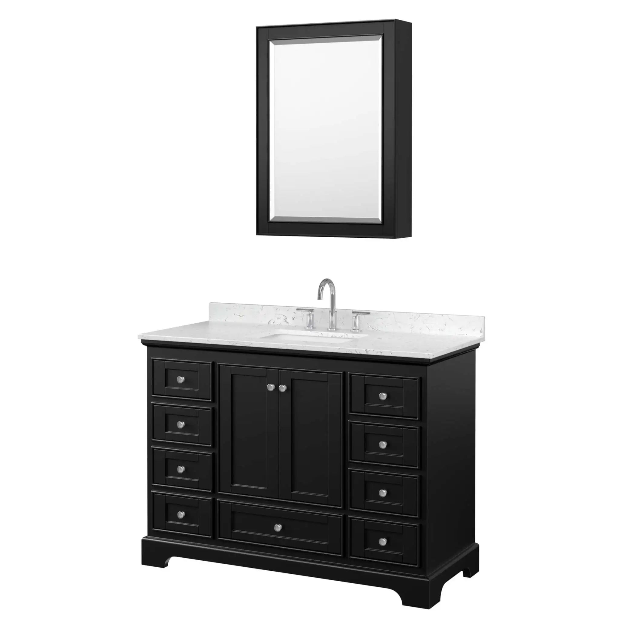 48" Deborah Single Bathroom Vanity in Dark Espresso with Polished Chrome Trim & Medicine Cabinet by Wyndham