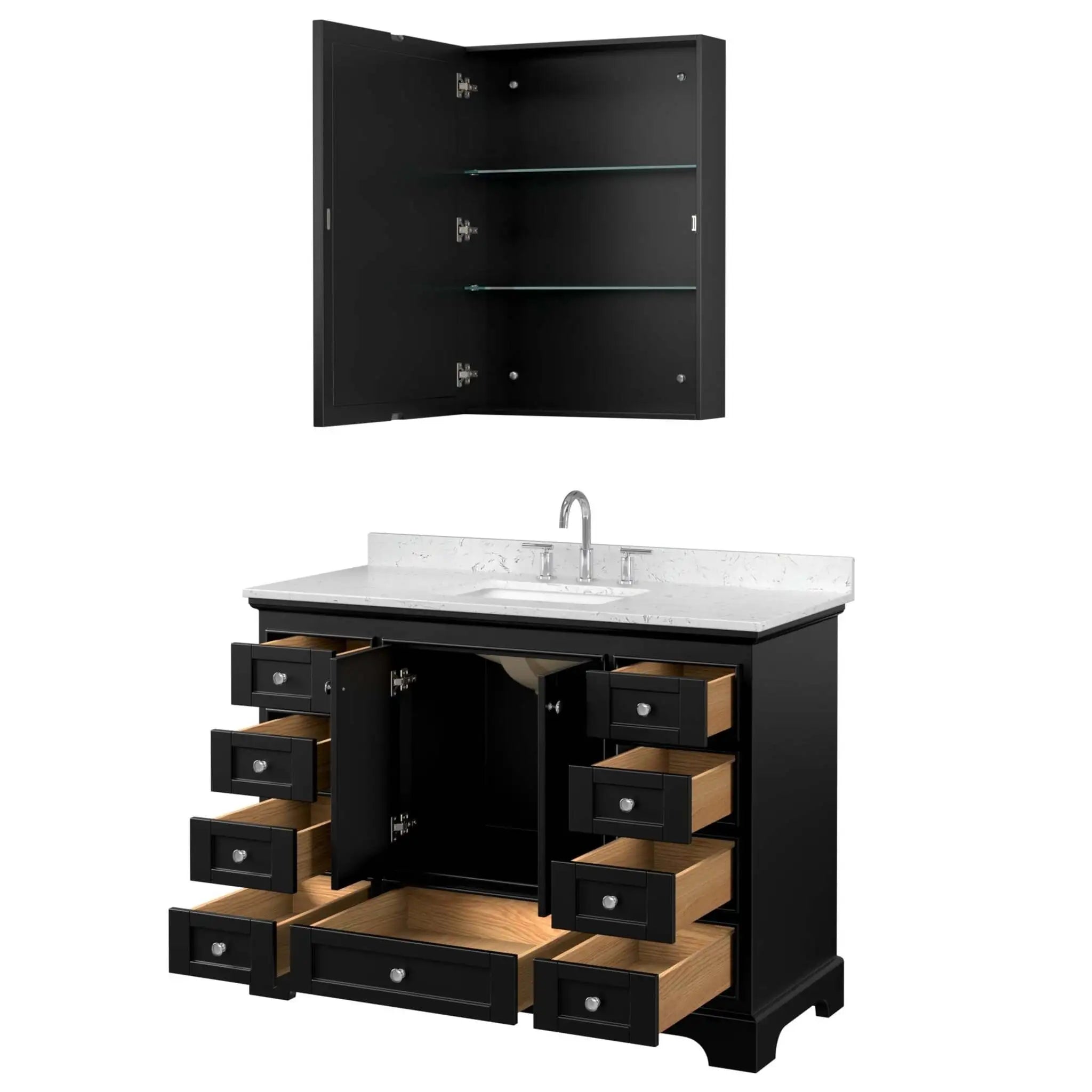 48" Deborah Single Bathroom Vanity in Dark Espresso with Polished Chrome Trim & Medicine Cabinet by Wyndham