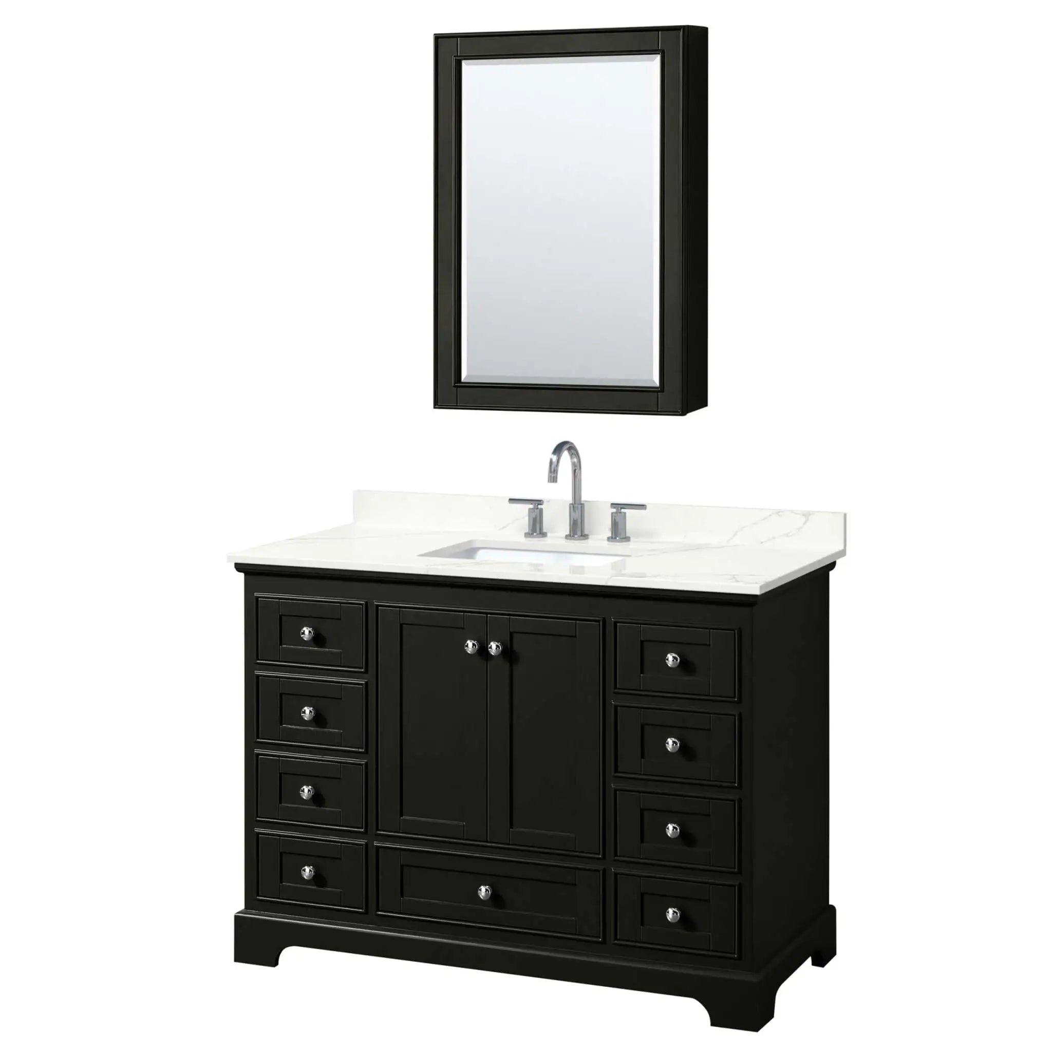 48" Deborah Single Bathroom Vanity in Dark Espresso with Polished Chrome Trim & Medicine Cabinet by Wyndham