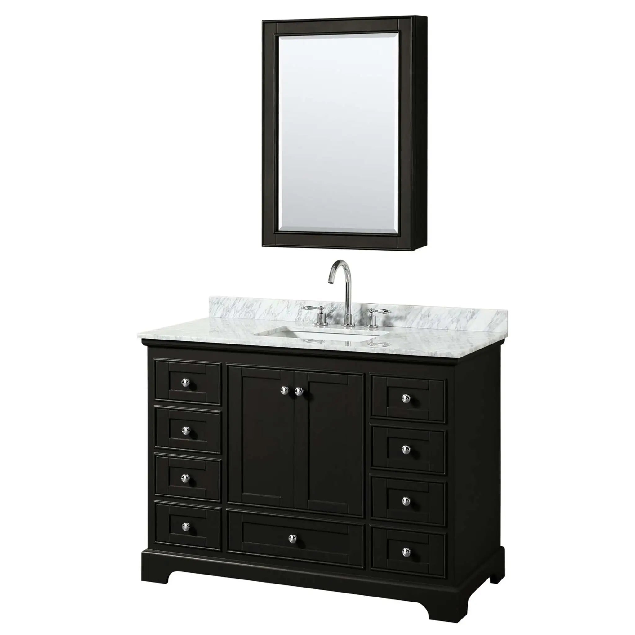 48" Deborah Single Bathroom Vanity in Dark Espresso with Polished Chrome Trim & Medicine Cabinet by Wyndham