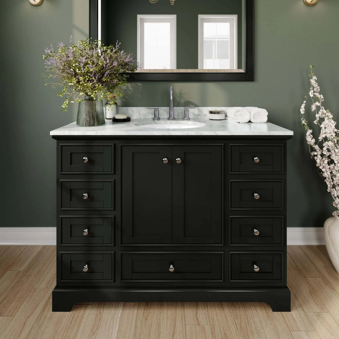 48" Deborah Single Bathroom Vanity in Dark Espresso with Polished Chrome Trim & Medicine Cabinet by Wyndham