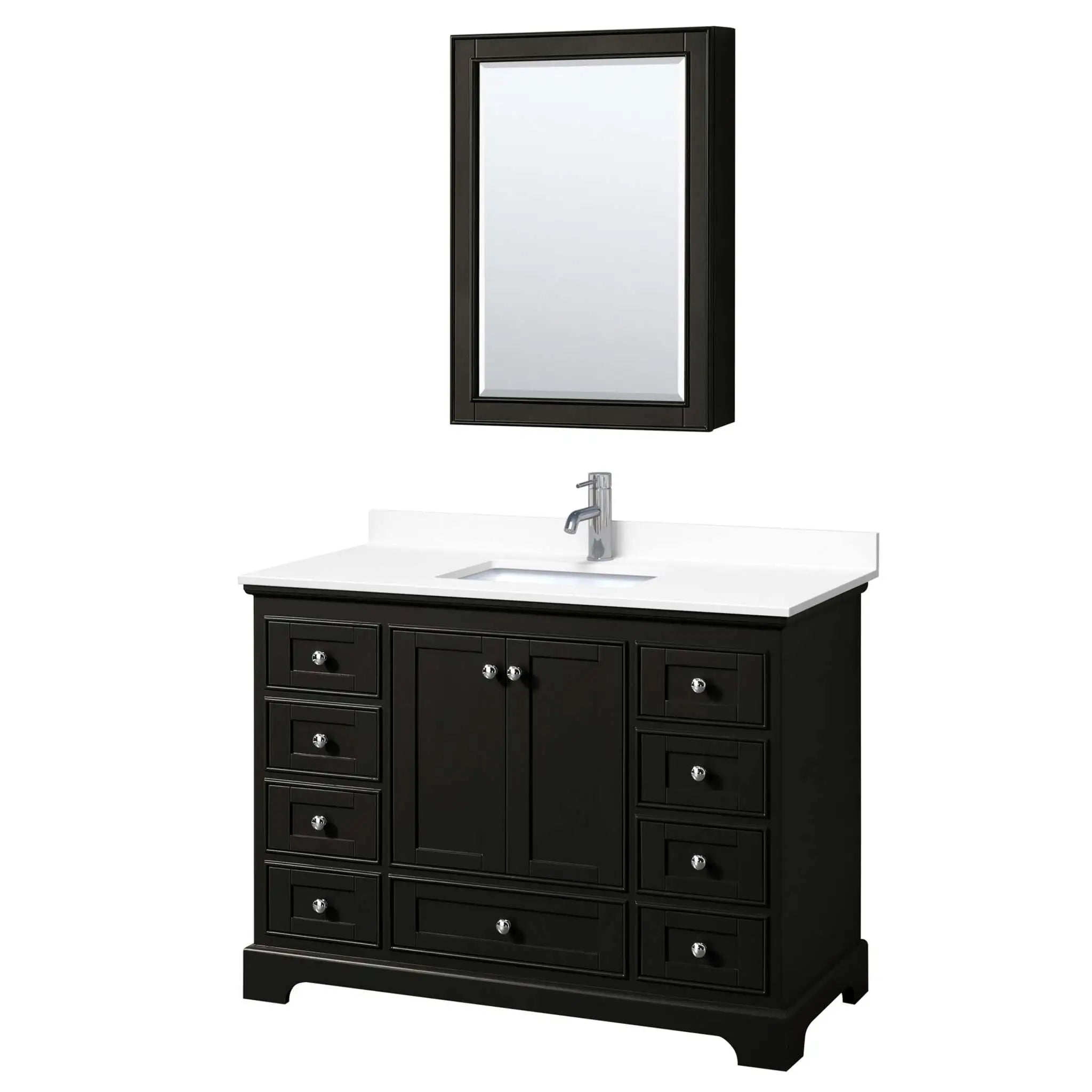 48" Deborah Single Bathroom Vanity in Dark Espresso with Polished Chrome Trim & Medicine Cabinet by Wyndham
