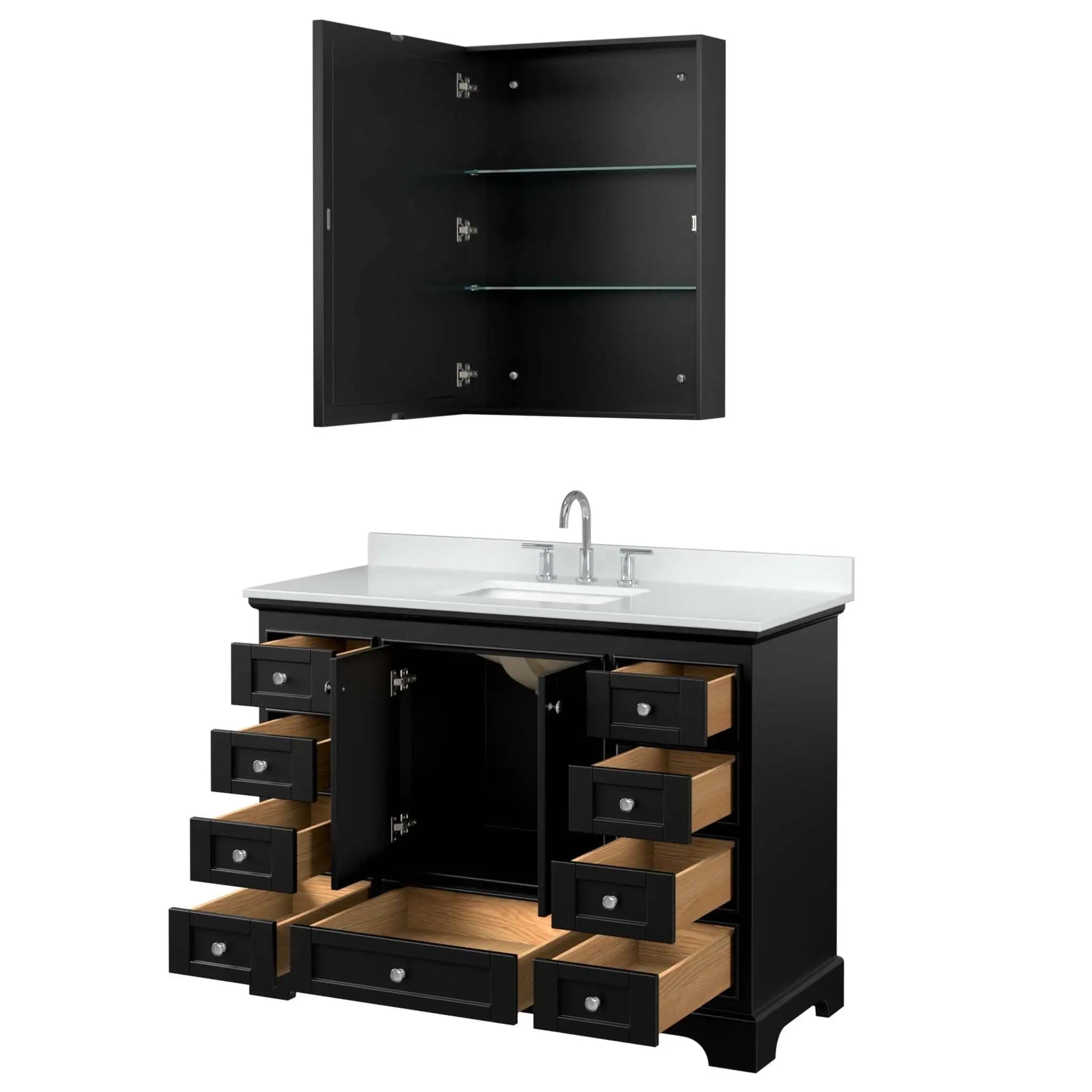 48" Deborah Single Bathroom Vanity in Dark Espresso with Polished Chrome Trim & Medicine Cabinet by Wyndham