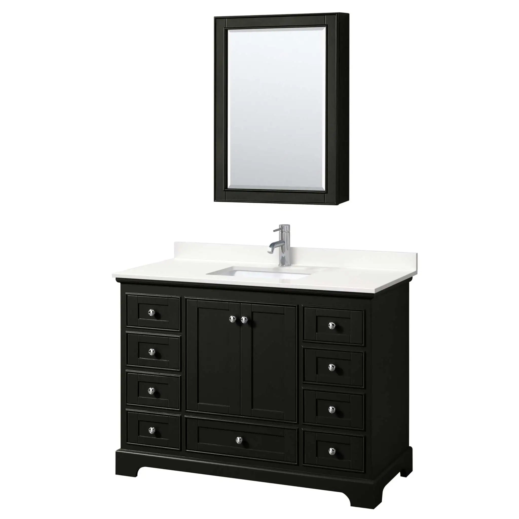 48" Deborah Single Bathroom Vanity in Dark Espresso with Polished Chrome Trim & Medicine Cabinet by Wyndham