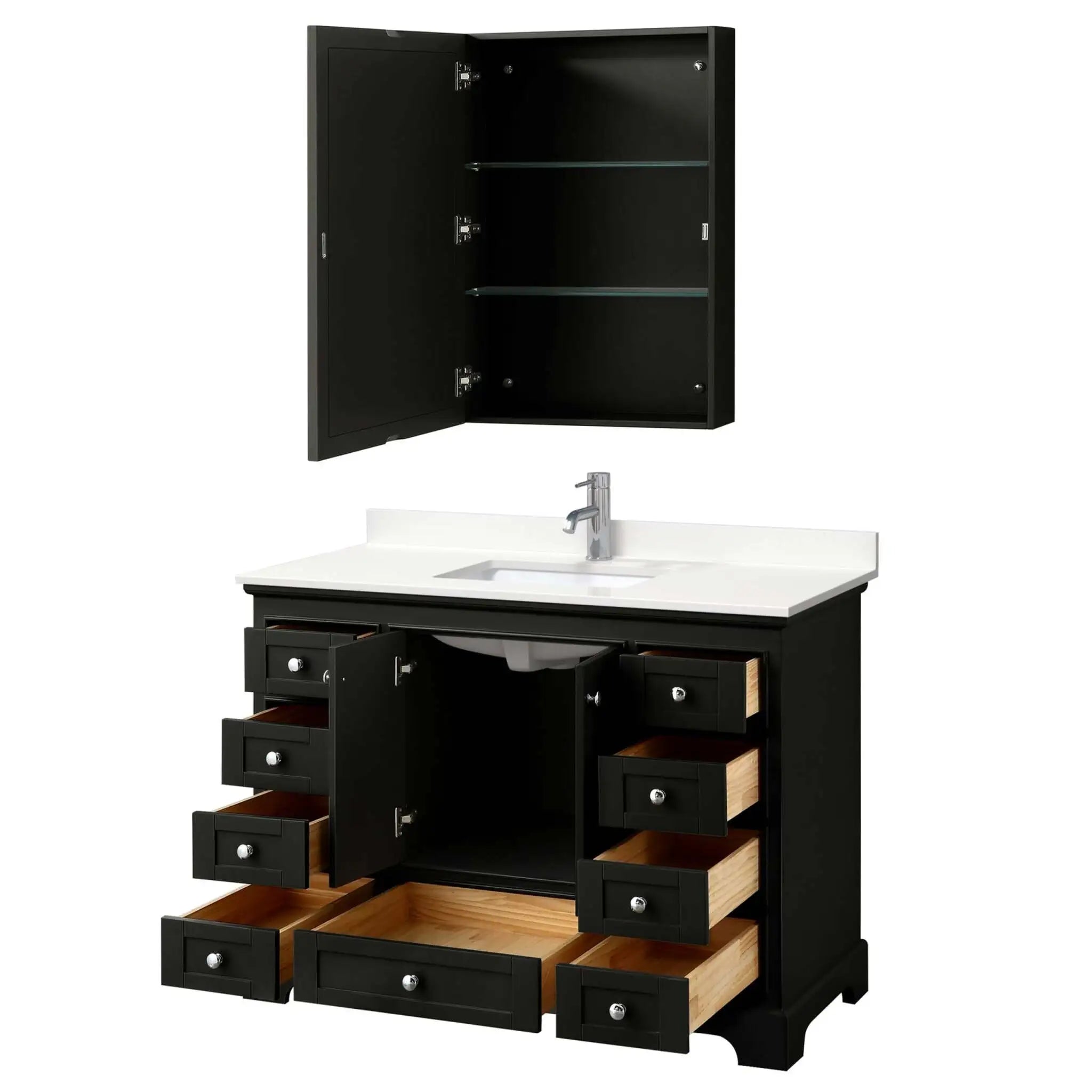 48" Deborah Single Bathroom Vanity in Dark Espresso with Polished Chrome Trim & Medicine Cabinet by Wyndham