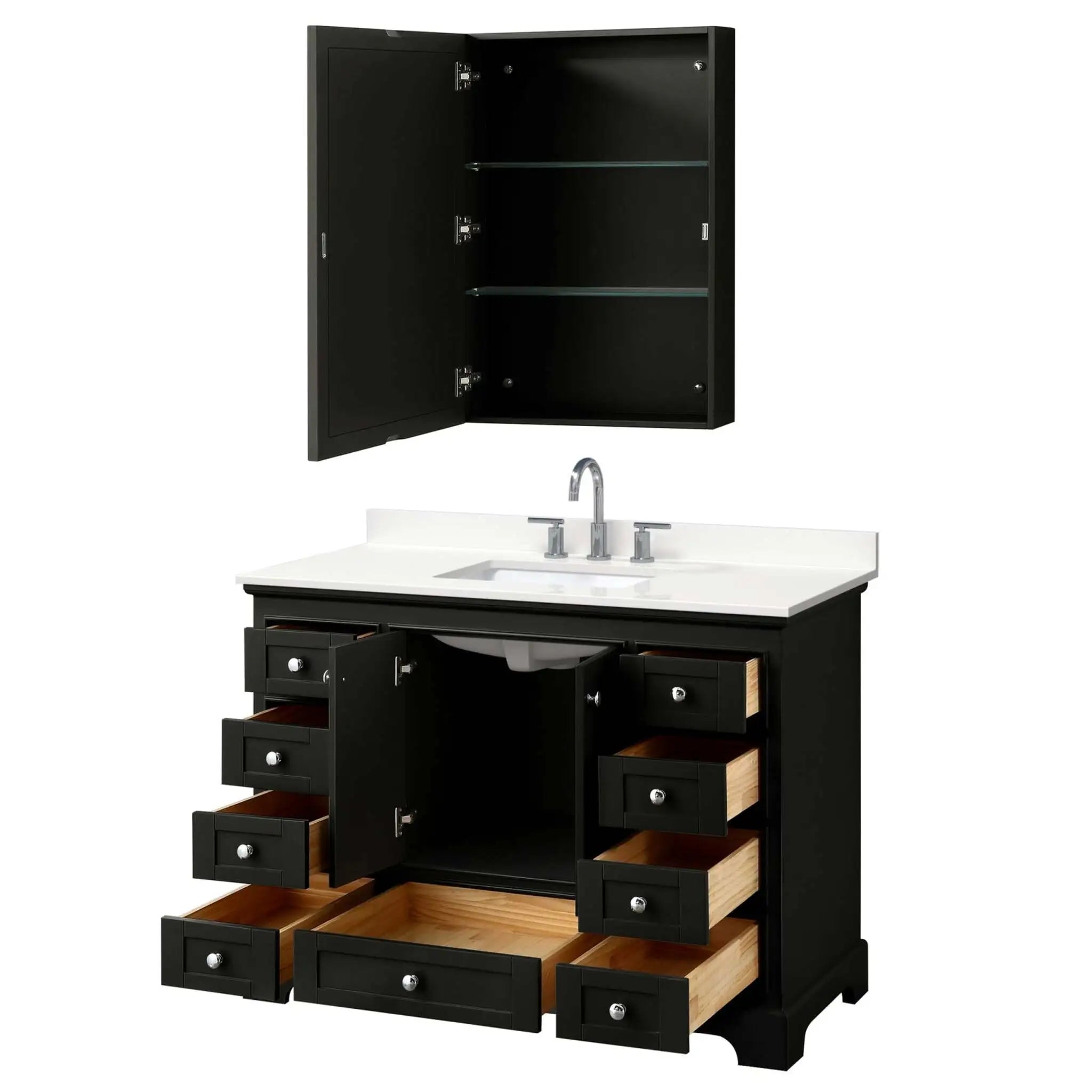 48" Deborah Single Bathroom Vanity in Dark Espresso with Polished Chrome Trim & Medicine Cabinet by Wyndham