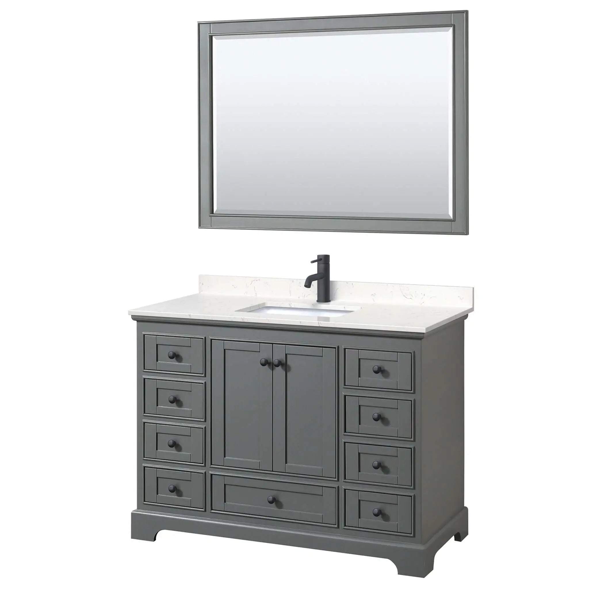 48" Deborah Single Bathroom Vanity in Dark Gray with Matte Black Trim & 46" Mirror by Wyndham
