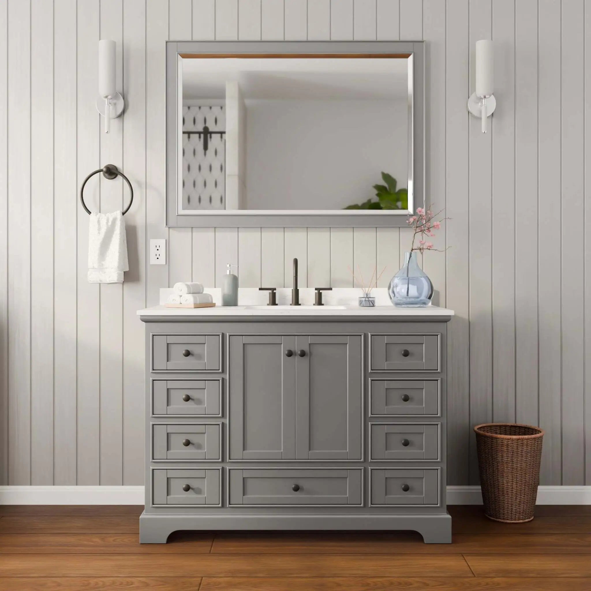 48" Deborah Single Bathroom Vanity in Dark Gray with Matte Black Trim & 46" Mirror by Wyndham