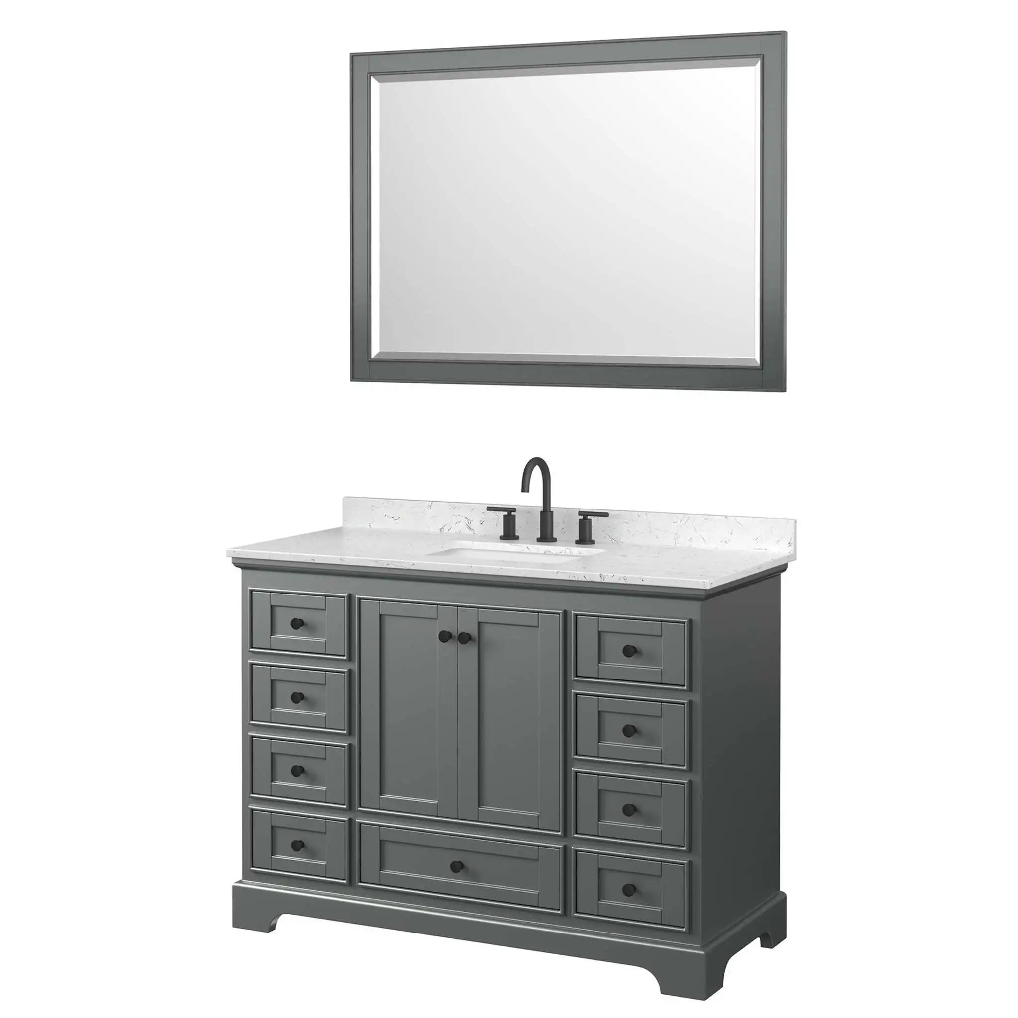 48" Deborah Single Bathroom Vanity in Dark Gray with Matte Black Trim & 46" Mirror by Wyndham