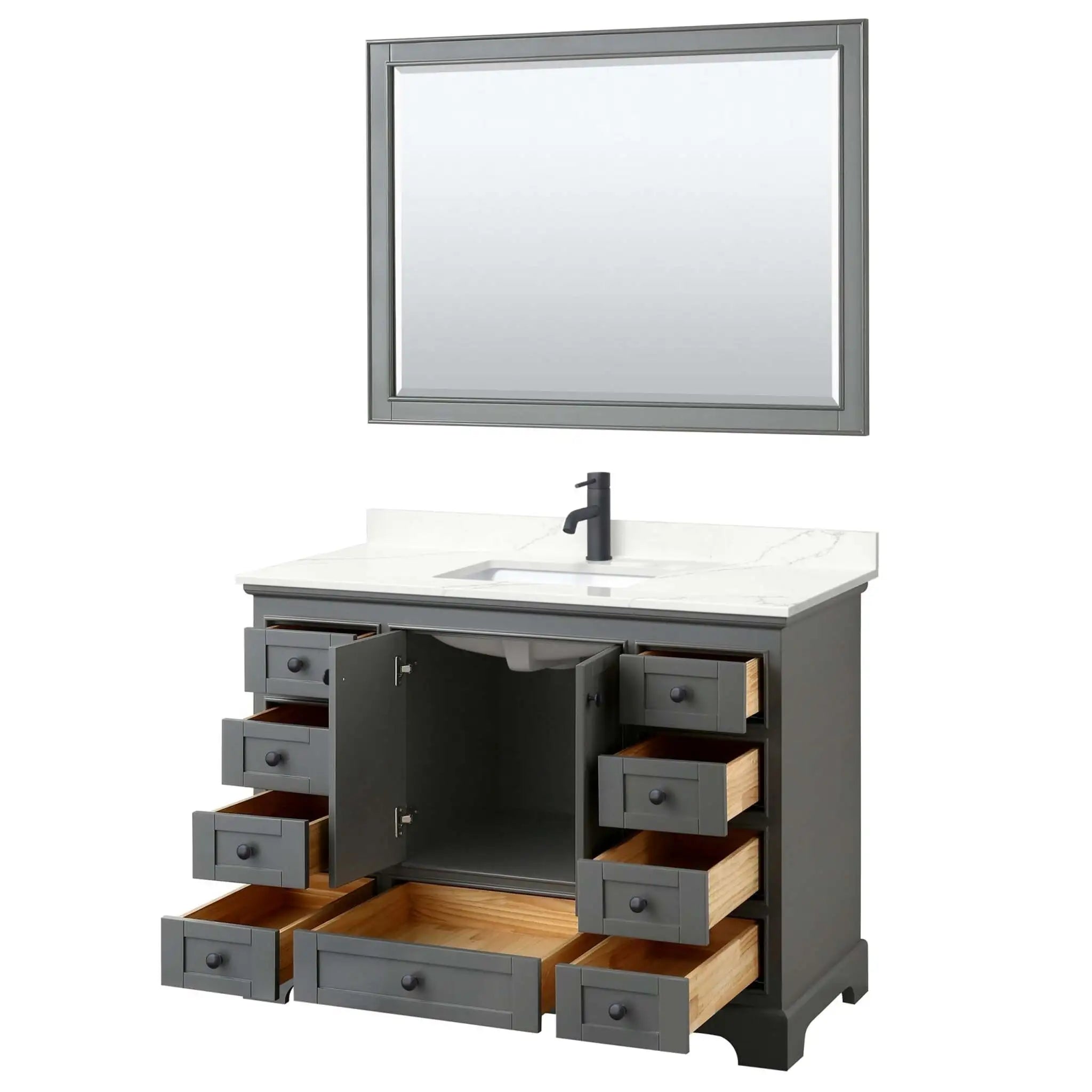 48" Deborah Single Bathroom Vanity in Dark Gray with Matte Black Trim & 46" Mirror by Wyndham