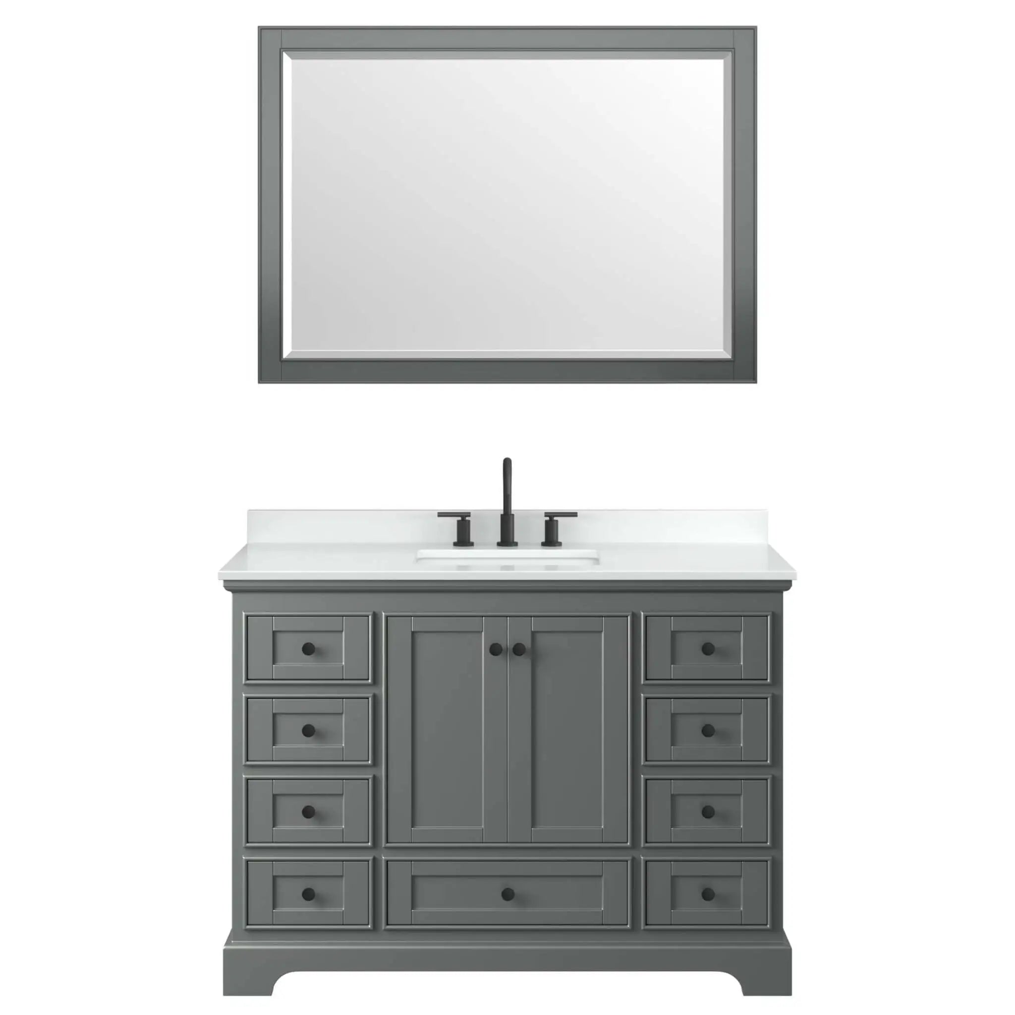 48" Deborah Single Bathroom Vanity in Dark Gray with Matte Black Trim & 46" Mirror by Wyndham