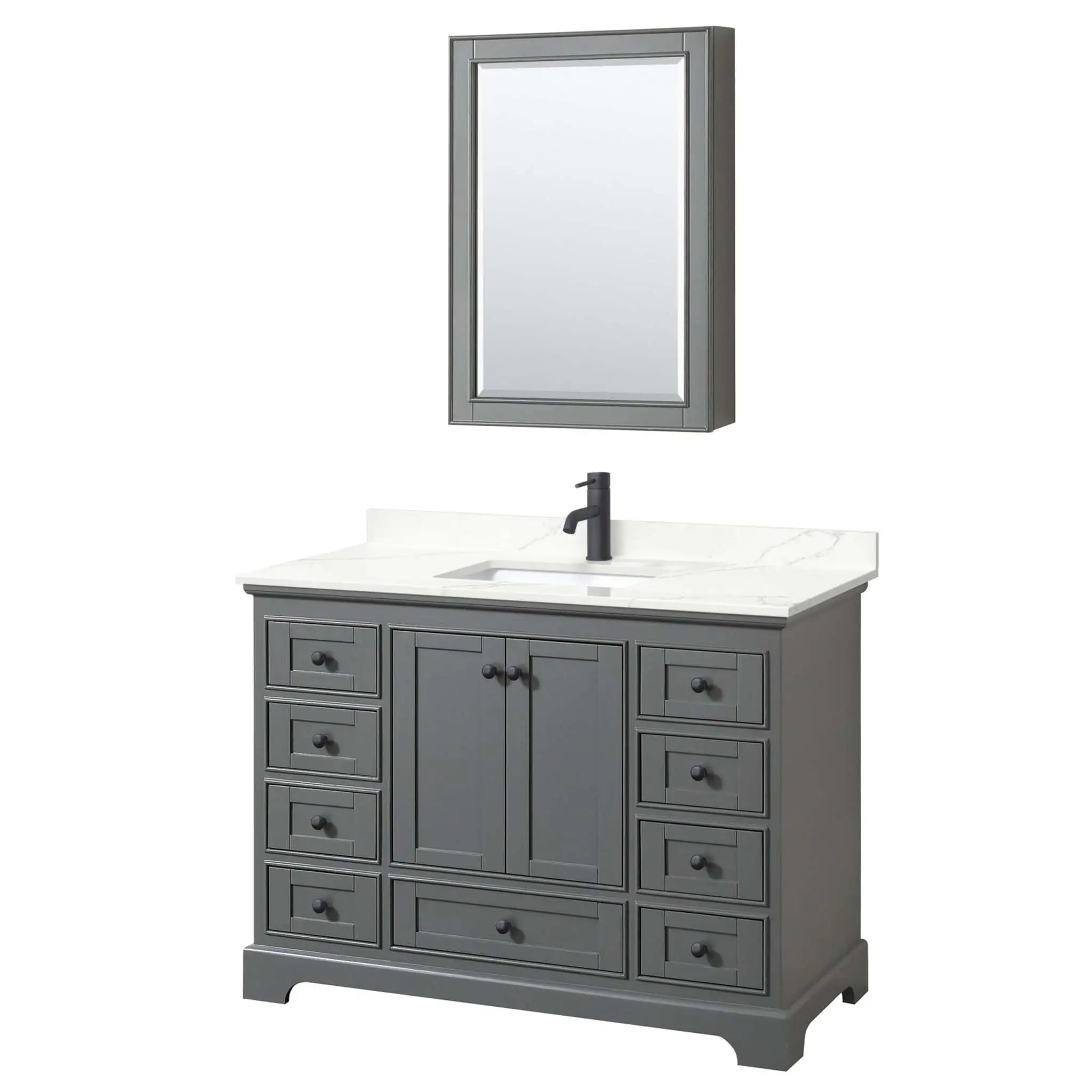 48" Deborah Single Bathroom Vanity in Dark Gray with Matte Black Trim & Medicine Cabinet by Wyndham