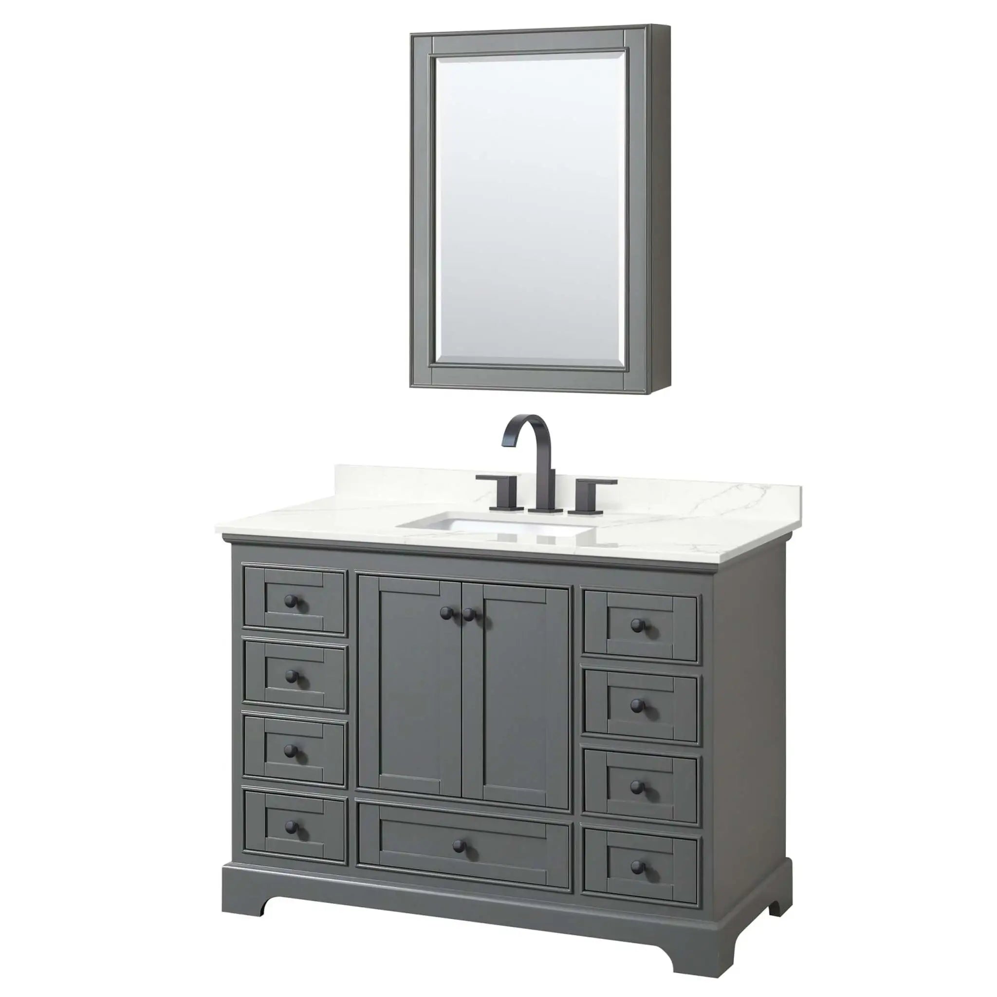 48" Deborah Single Bathroom Vanity in Dark Gray with Matte Black Trim & Medicine Cabinet by Wyndham