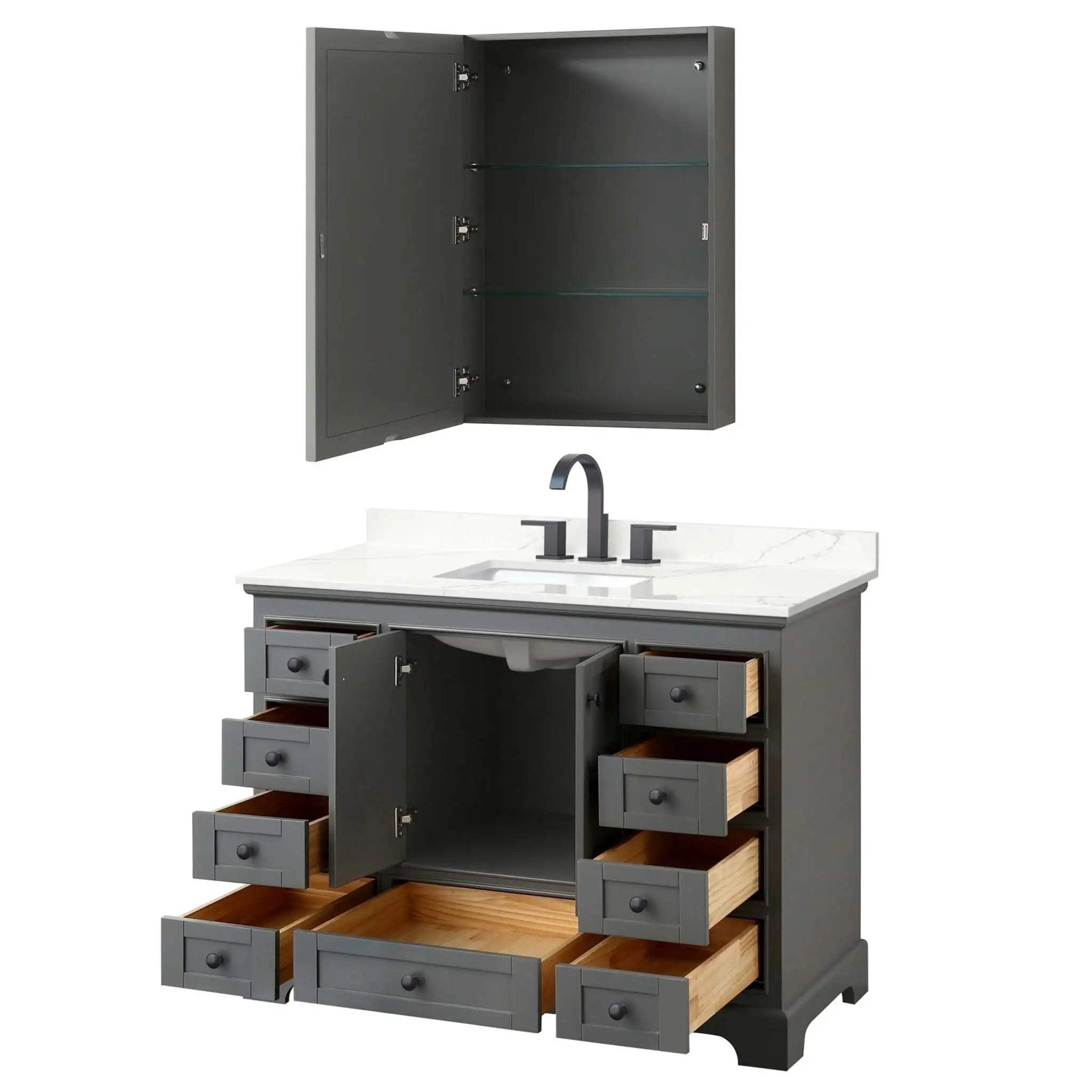 48" Deborah Single Bathroom Vanity in Dark Gray with Matte Black Trim & Medicine Cabinet by Wyndham