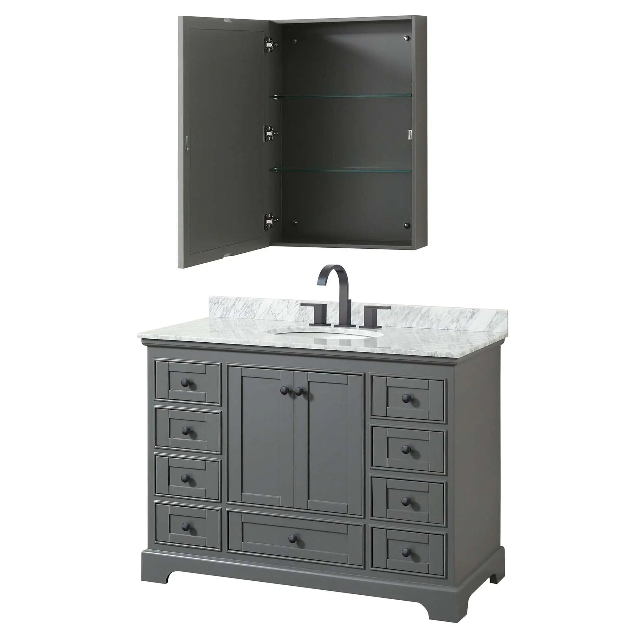 48" Deborah Single Bathroom Vanity in Dark Gray with Matte Black Trim & Medicine Cabinet by Wyndham