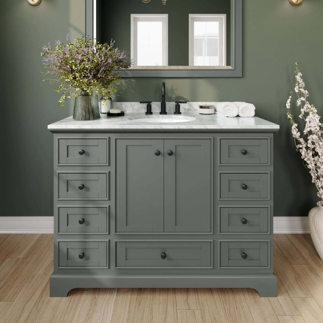48" Deborah Single Bathroom Vanity in Dark Gray with Matte Black Trim & Medicine Cabinet by Wyndham