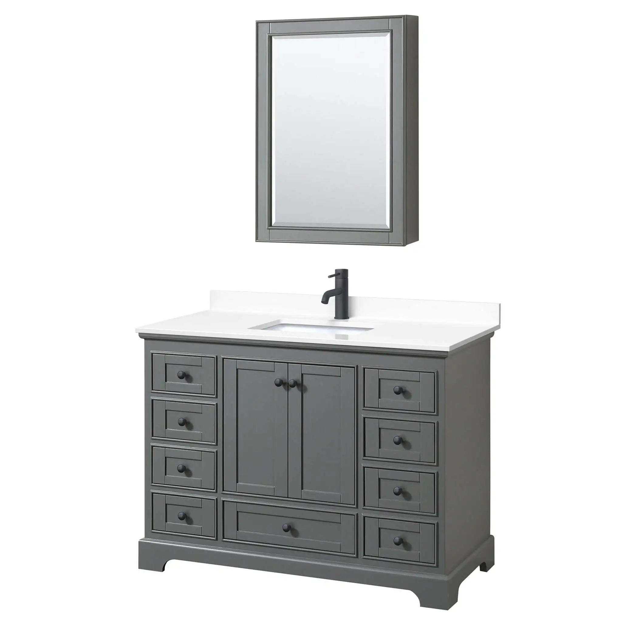48" Deborah Single Bathroom Vanity in Dark Gray with Matte Black Trim & Medicine Cabinet by Wyndham