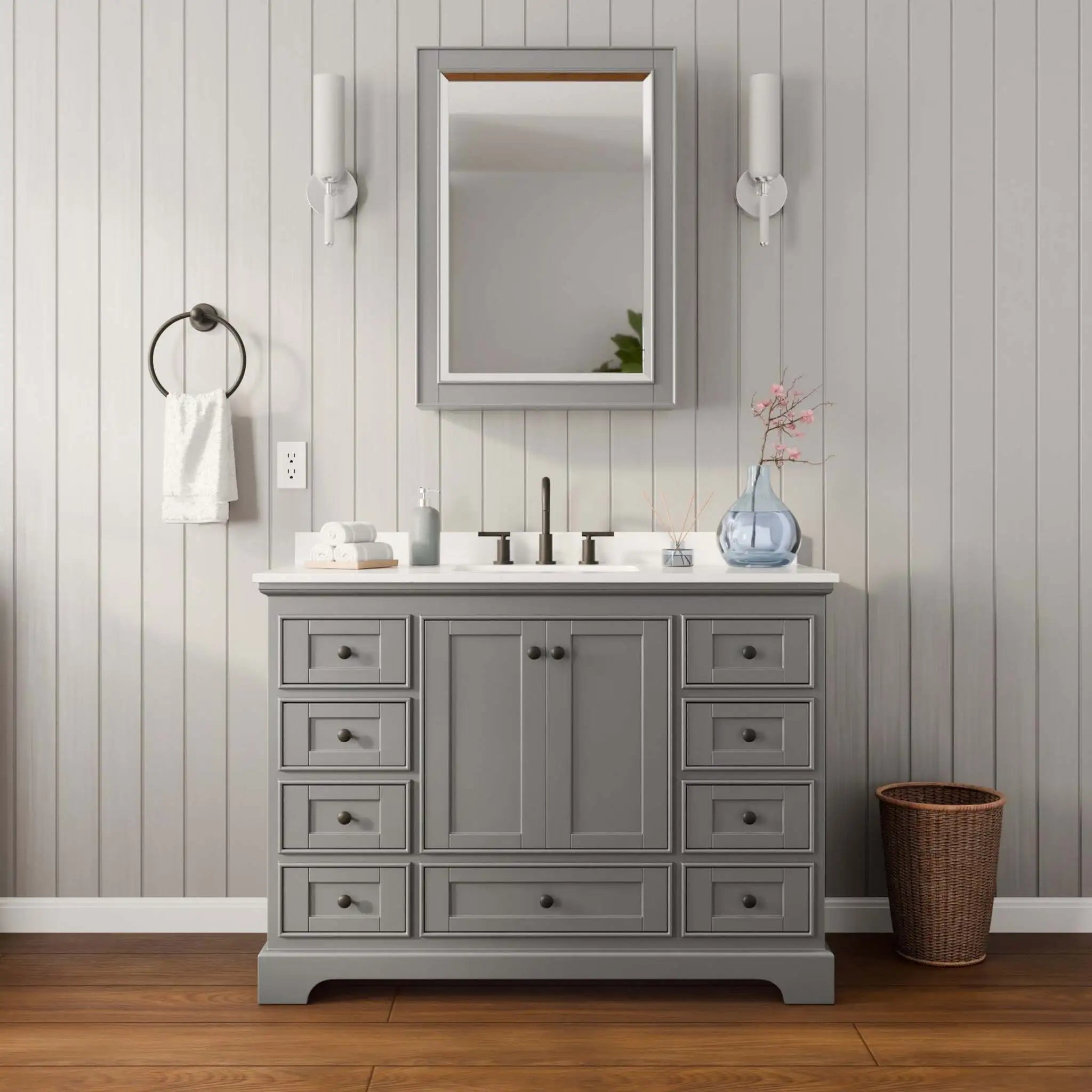 48" Deborah Single Bathroom Vanity in Dark Gray with Matte Black Trim & Medicine Cabinet by Wyndham