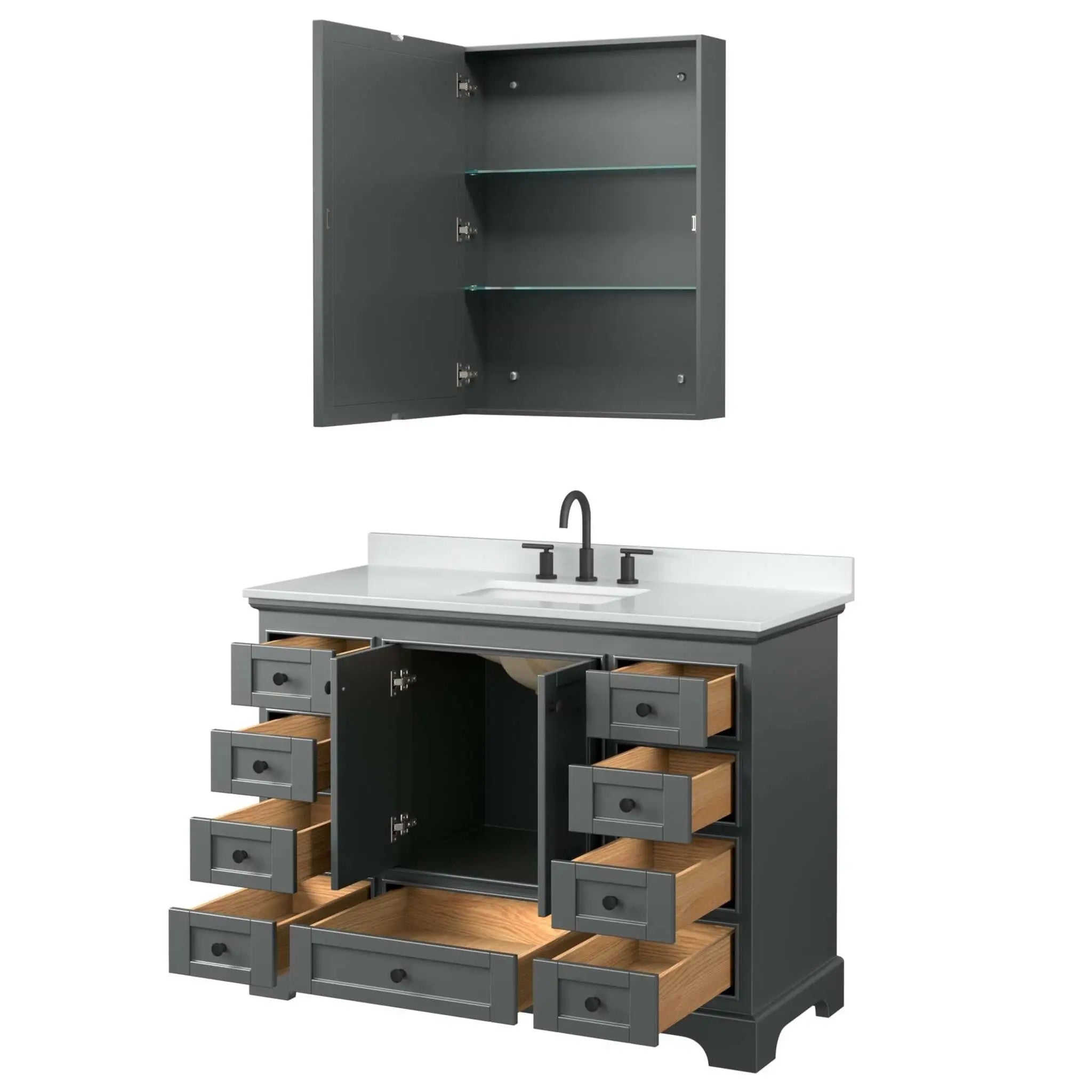 48" Deborah Single Bathroom Vanity in Dark Gray with Matte Black Trim & Medicine Cabinet by Wyndham