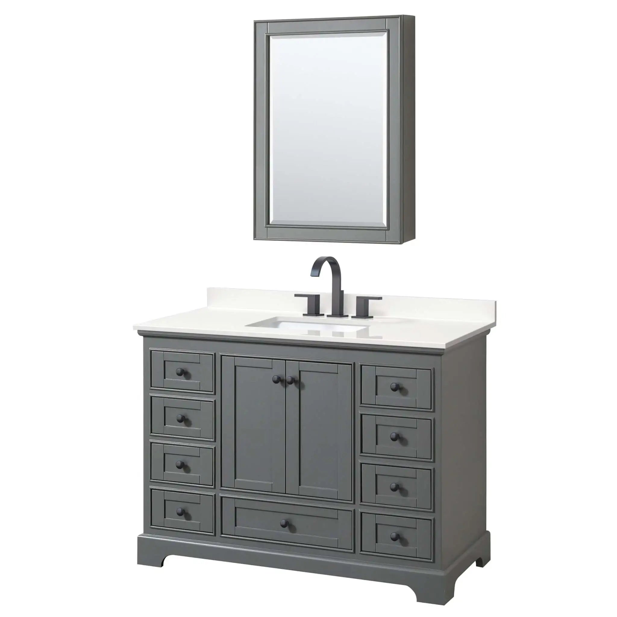 48" Deborah Single Bathroom Vanity in Dark Gray with Matte Black Trim & Medicine Cabinet by Wyndham