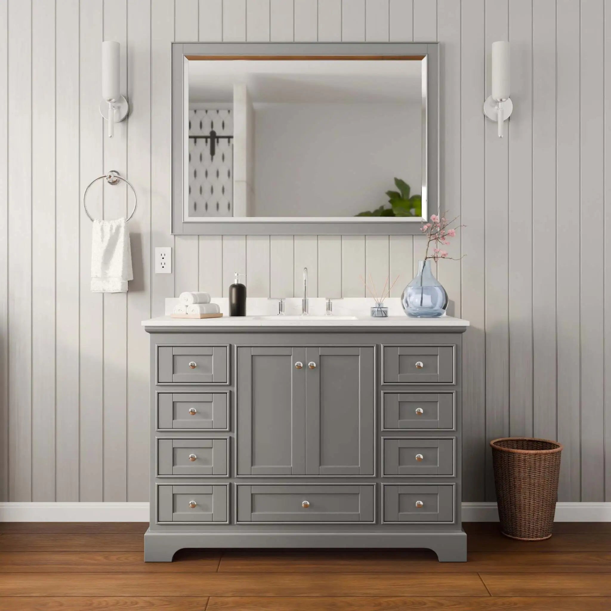 48" Deborah Single Bathroom Vanity in Dark Gray with Polished Chrome Trim & 46" Mirror by Wyndham