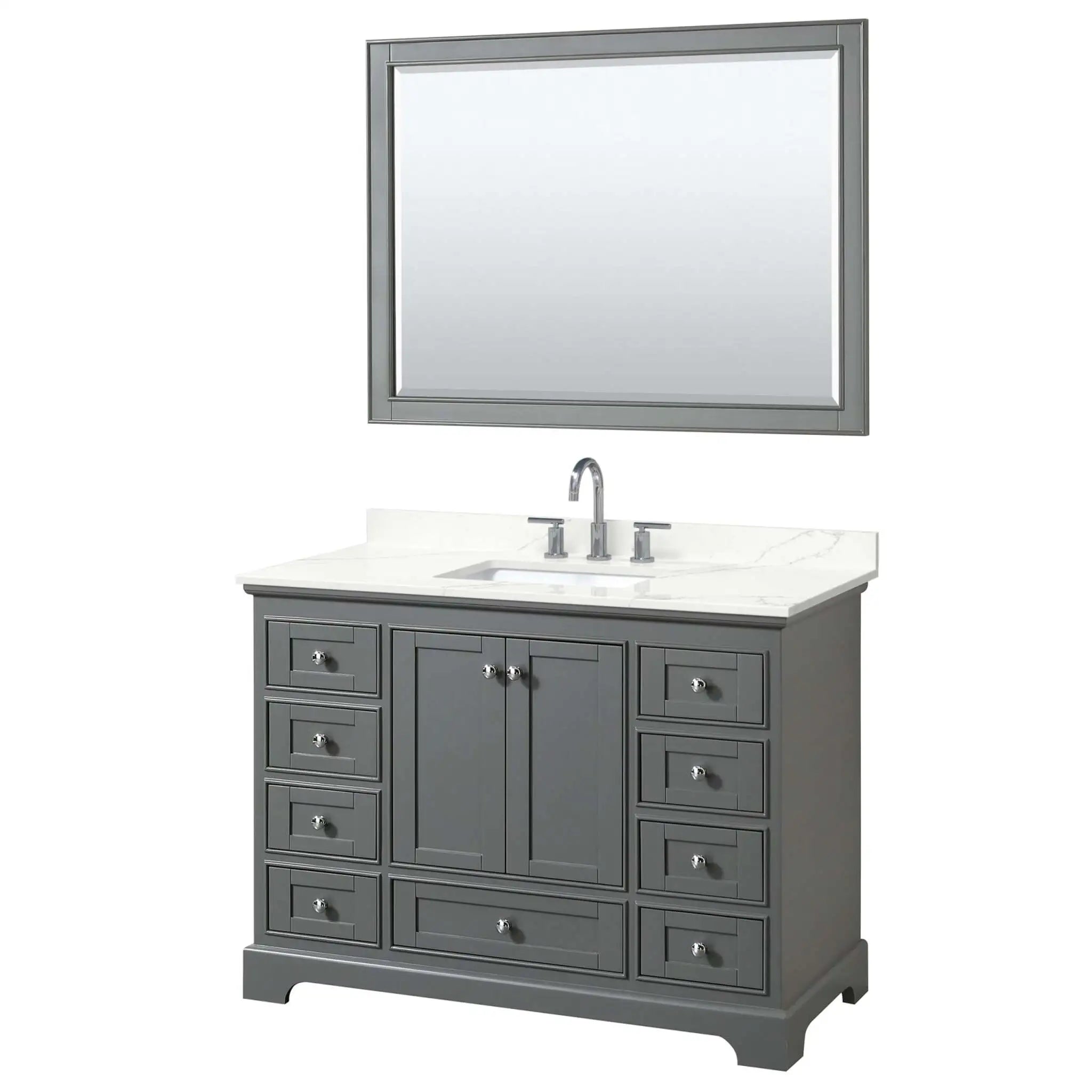 48" Deborah Single Bathroom Vanity in Dark Gray with Polished Chrome Trim & 46" Mirror by Wyndham