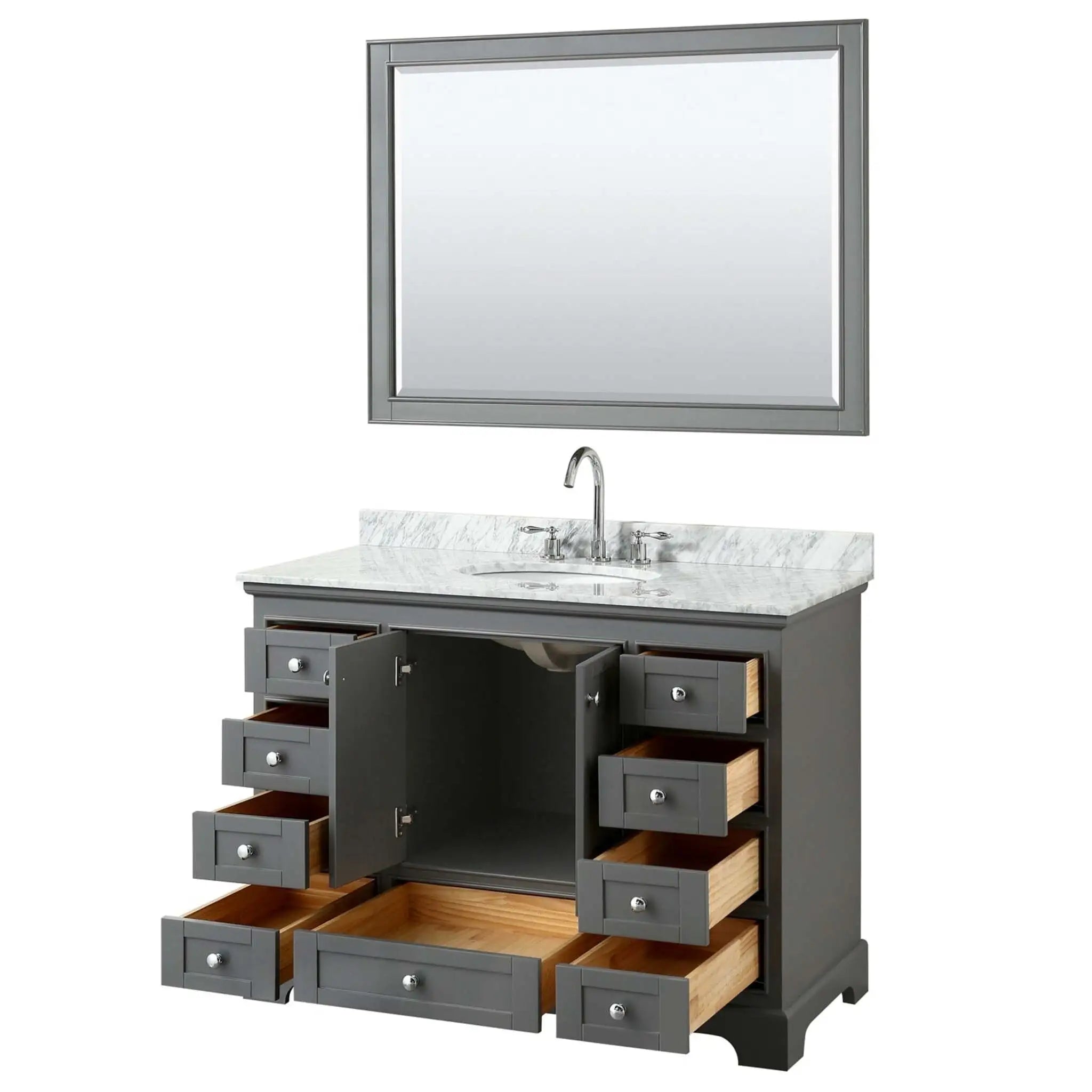 48" Deborah Single Bathroom Vanity in Dark Gray with Polished Chrome Trim & 46" Mirror by Wyndham
