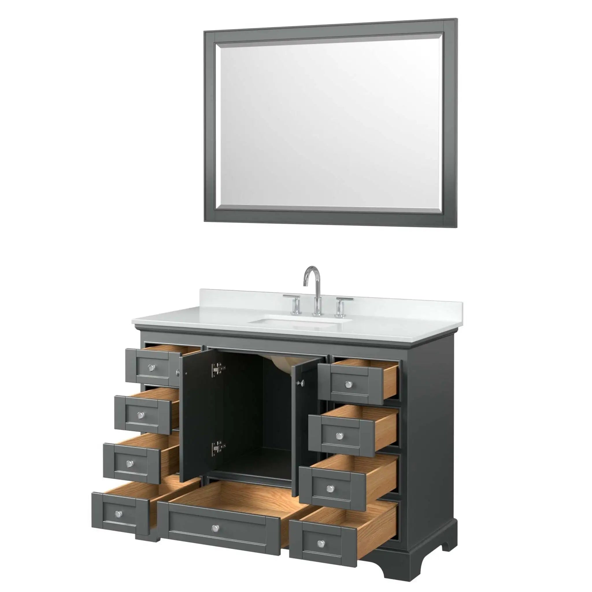 48" Deborah Single Bathroom Vanity in Dark Gray with Polished Chrome Trim & 46" Mirror by Wyndham