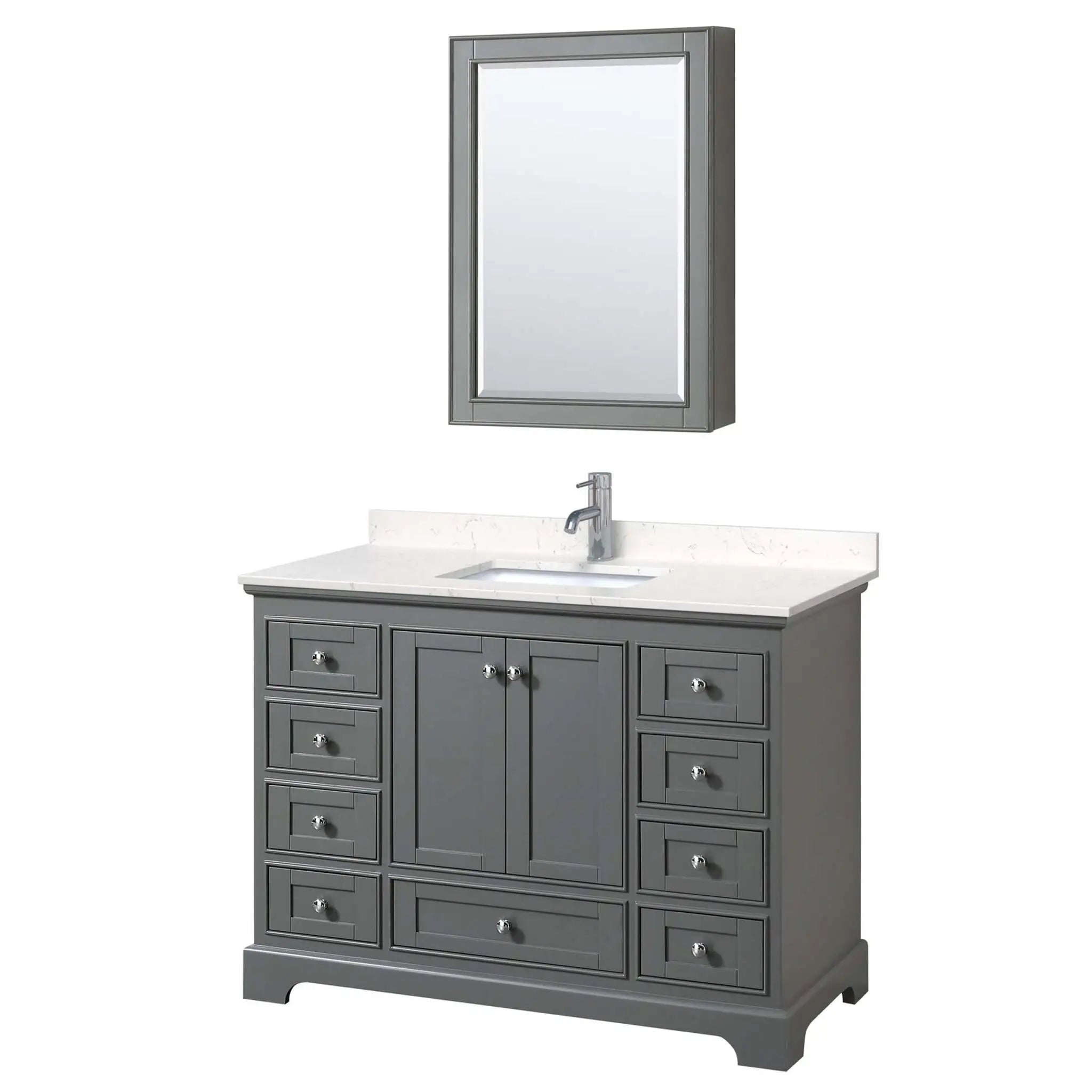 48" Deborah Single Bathroom Vanity in Dark Gray with Polished Chrome Trim & Medicine Cabinet by Wyndham