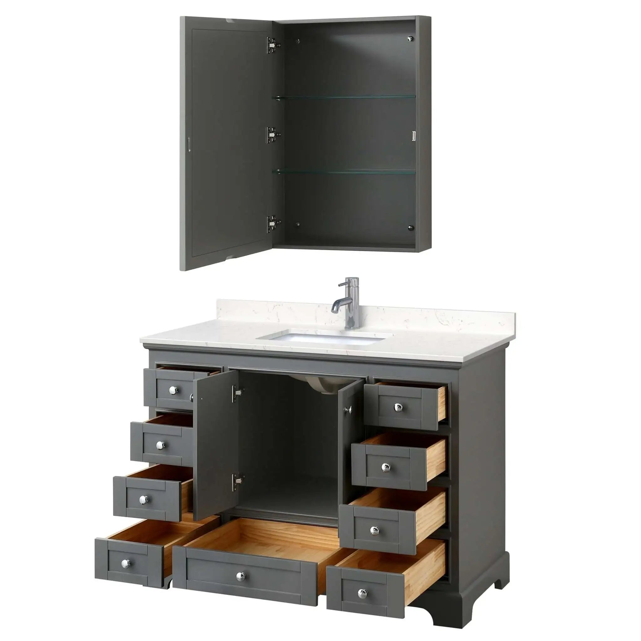 48" Deborah Single Bathroom Vanity in Dark Gray with Polished Chrome Trim & Medicine Cabinet by Wyndham