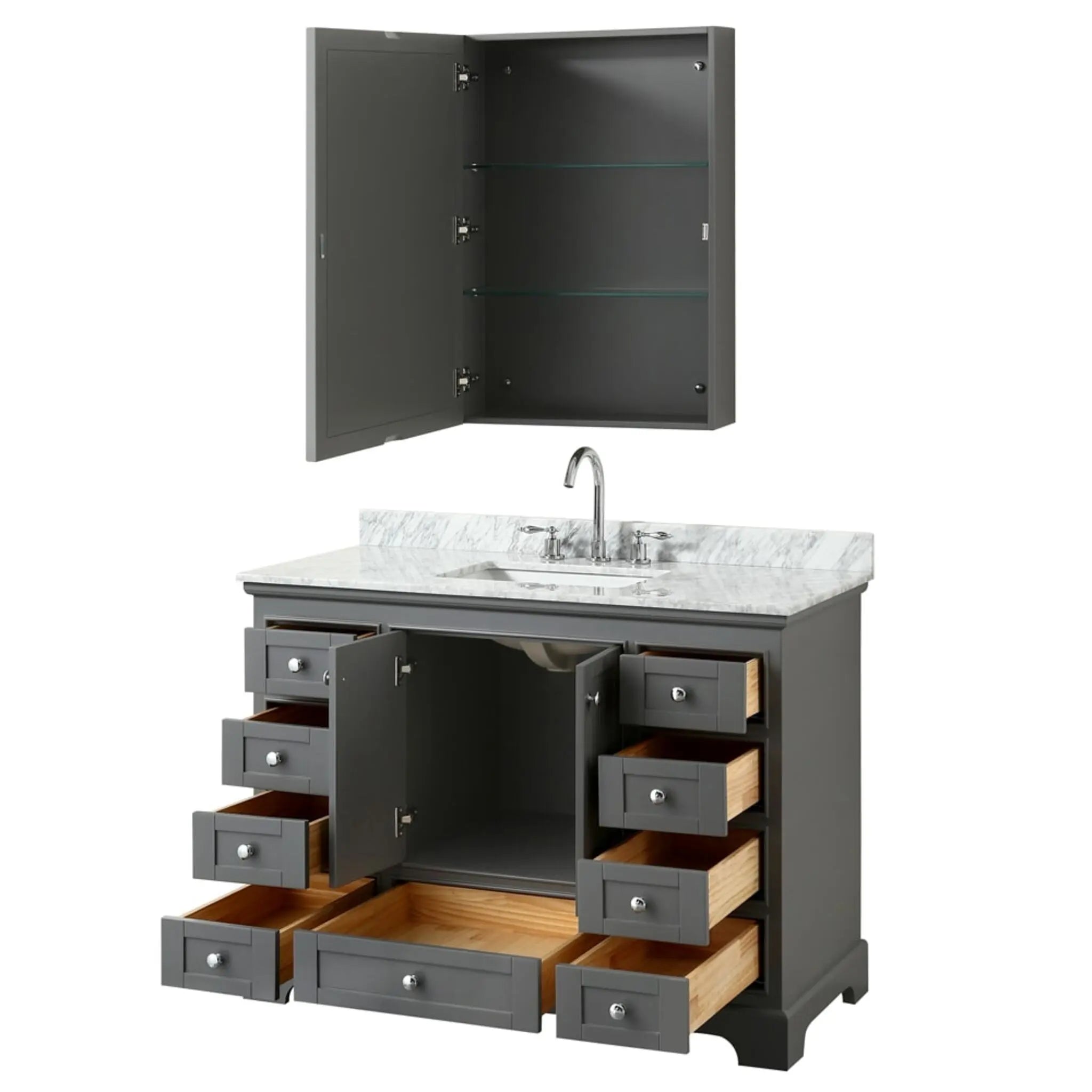 48" Deborah Single Bathroom Vanity in Dark Gray with Polished Chrome Trim & Medicine Cabinet by Wyndham