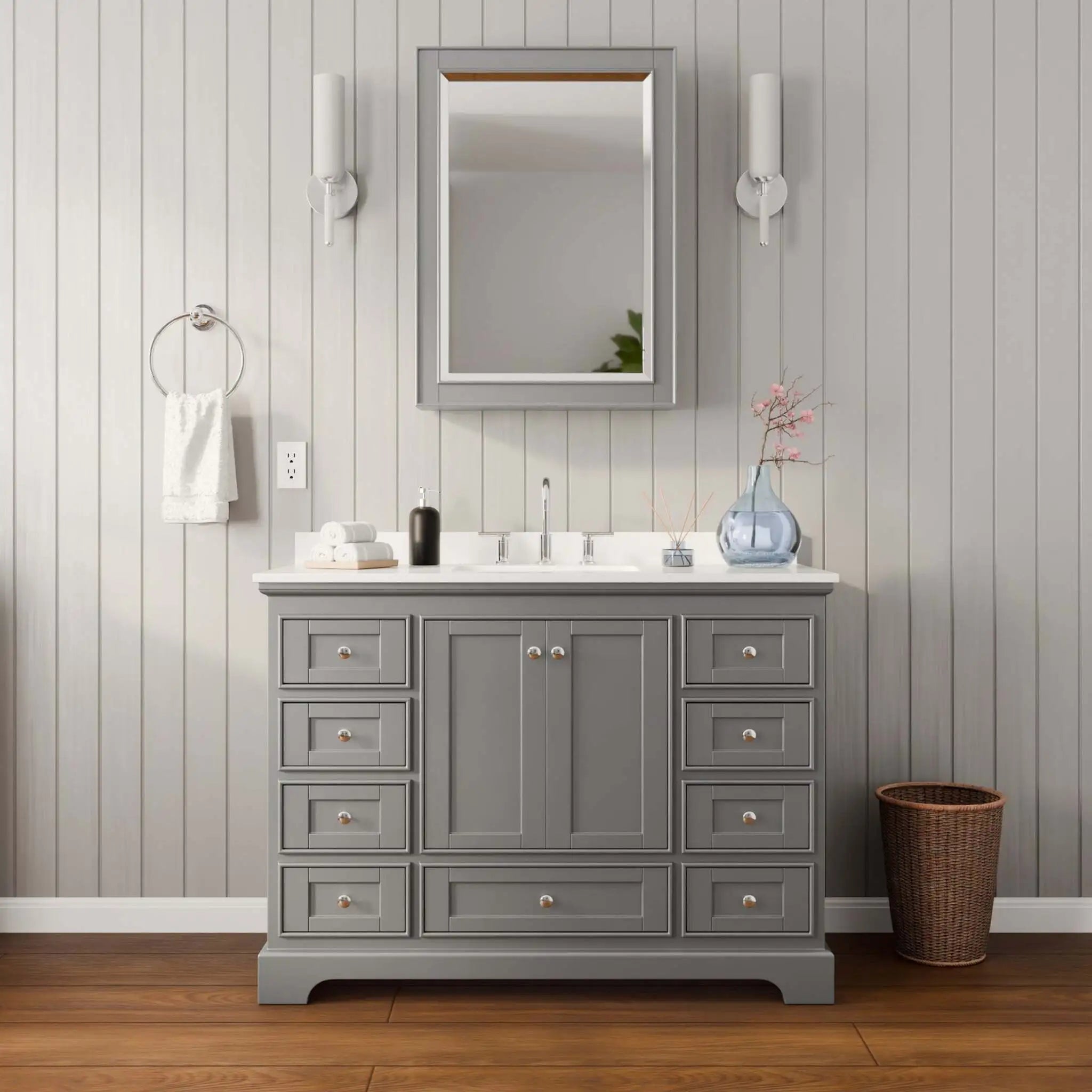 48" Deborah Single Bathroom Vanity in Dark Gray with Polished Chrome Trim & Medicine Cabinet by Wyndham