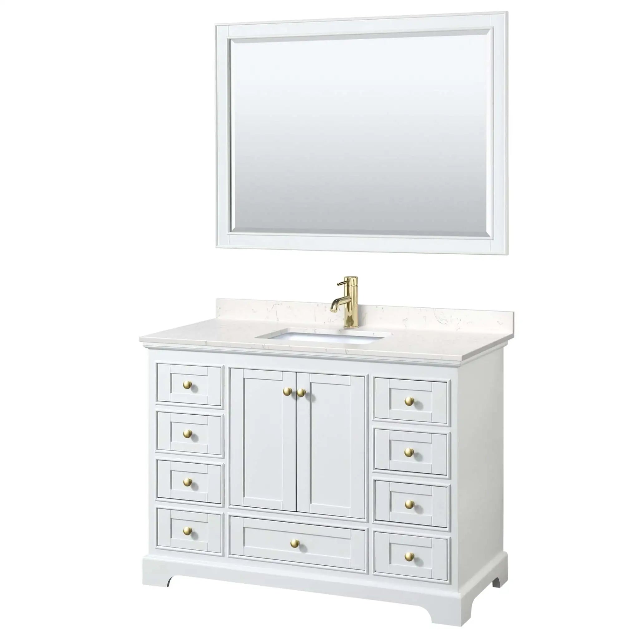 48" Deborah Single Bathroom Vanity in White with Brushed Gold Trim & 46" Mirror by Wyndham