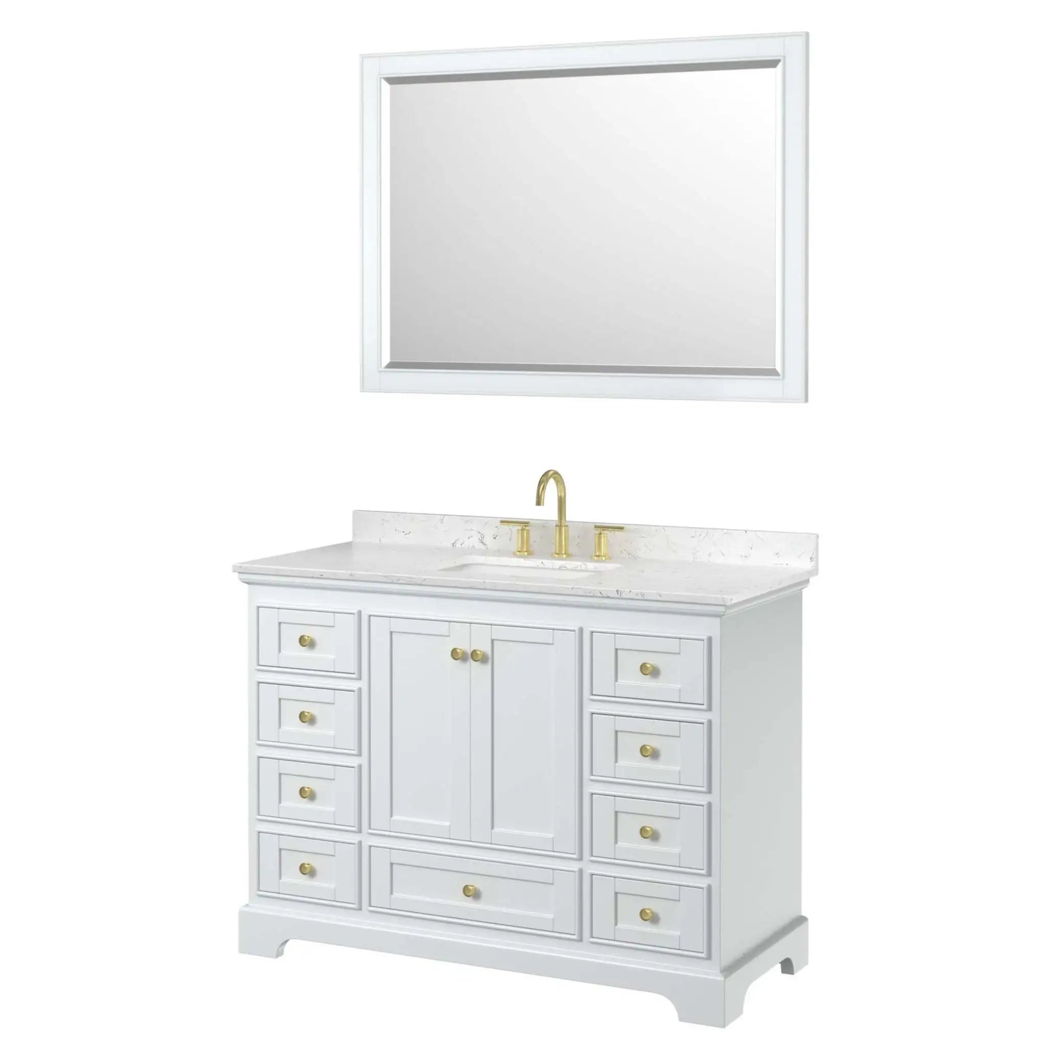 48" Deborah Single Bathroom Vanity in White with Brushed Gold Trim & 46" Mirror by Wyndham