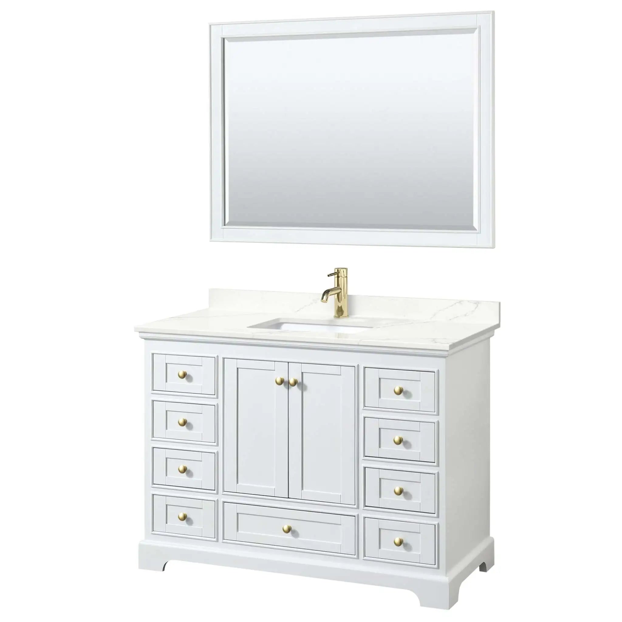 48" Deborah Single Bathroom Vanity in White with Brushed Gold Trim & 46" Mirror by Wyndham