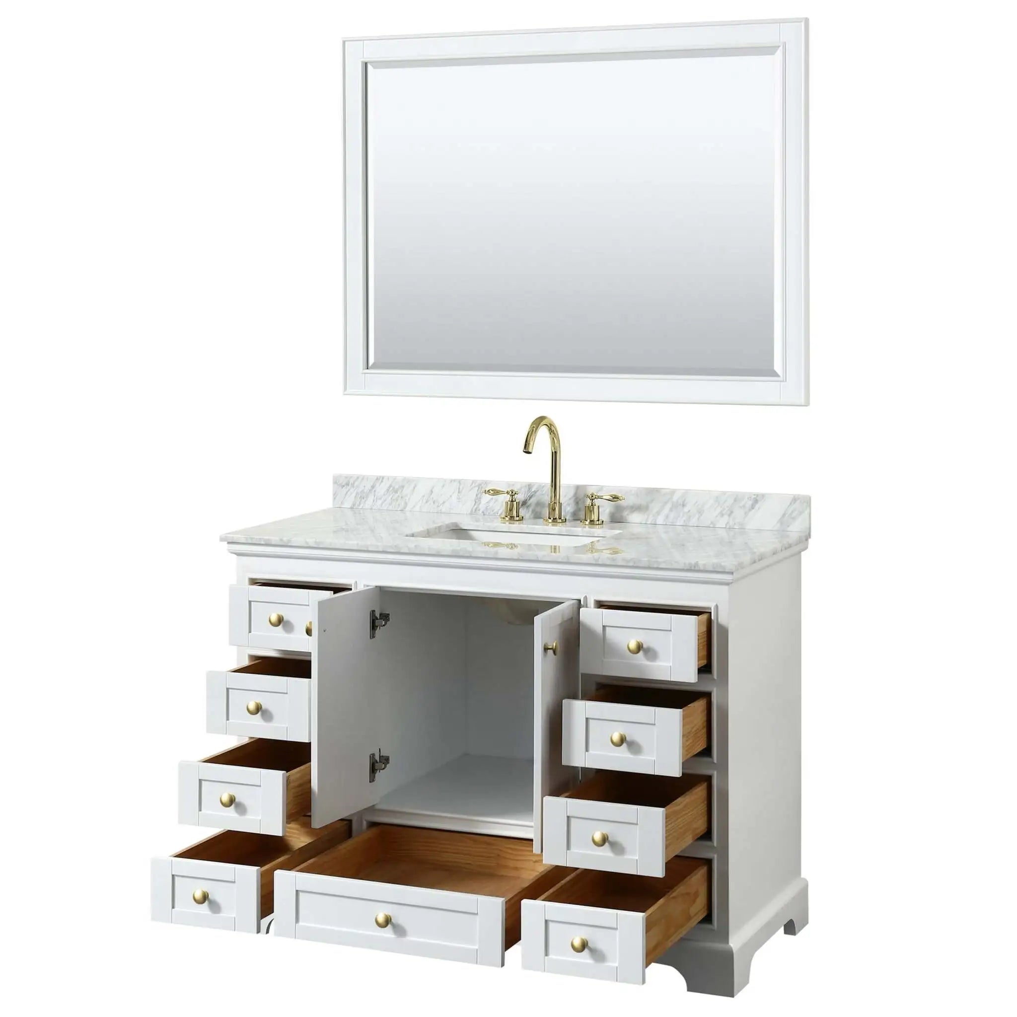 48" Deborah Single Bathroom Vanity in White with Brushed Gold Trim & 46" Mirror by Wyndham