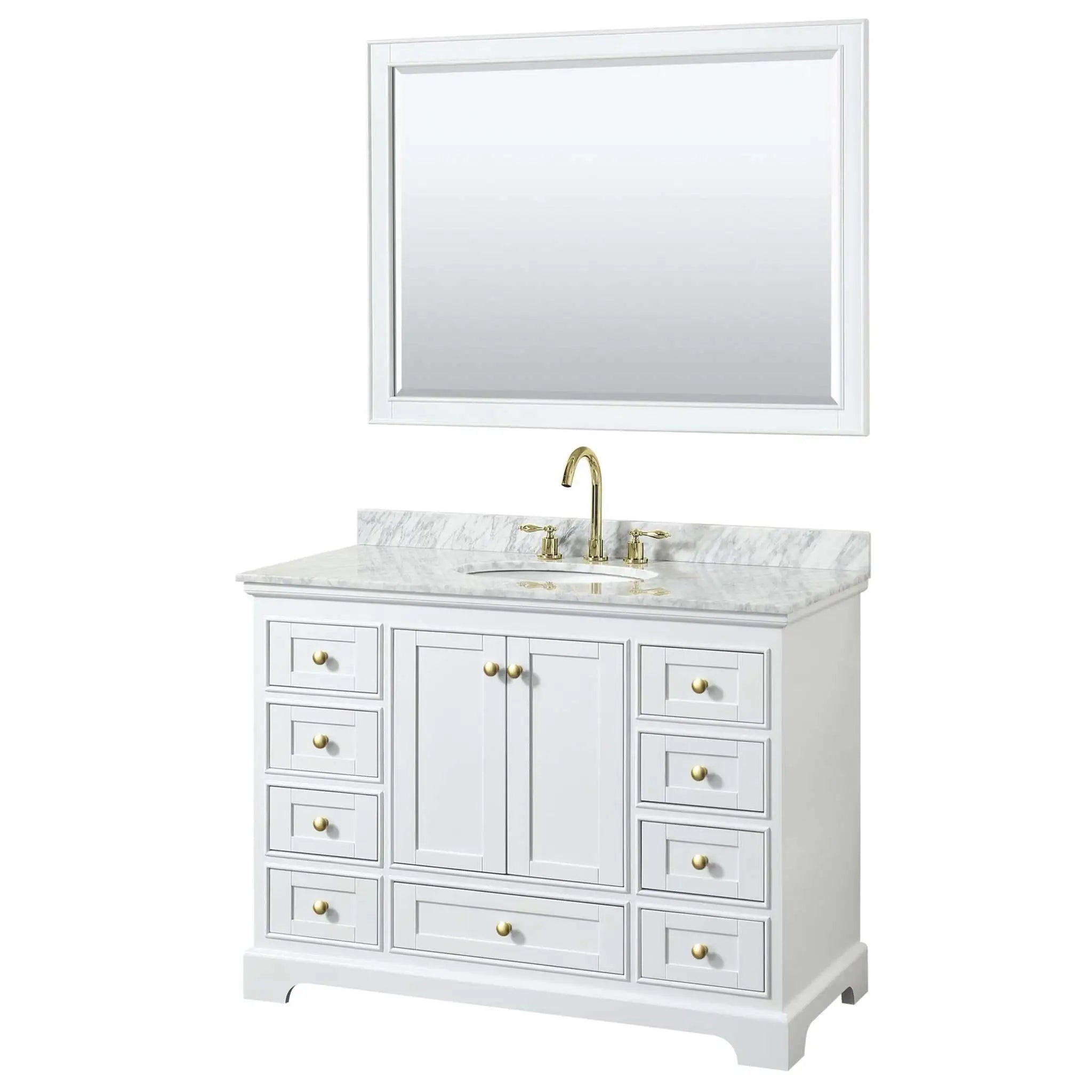 48" Deborah Single Bathroom Vanity in White with Brushed Gold Trim & 46" Mirror by Wyndham