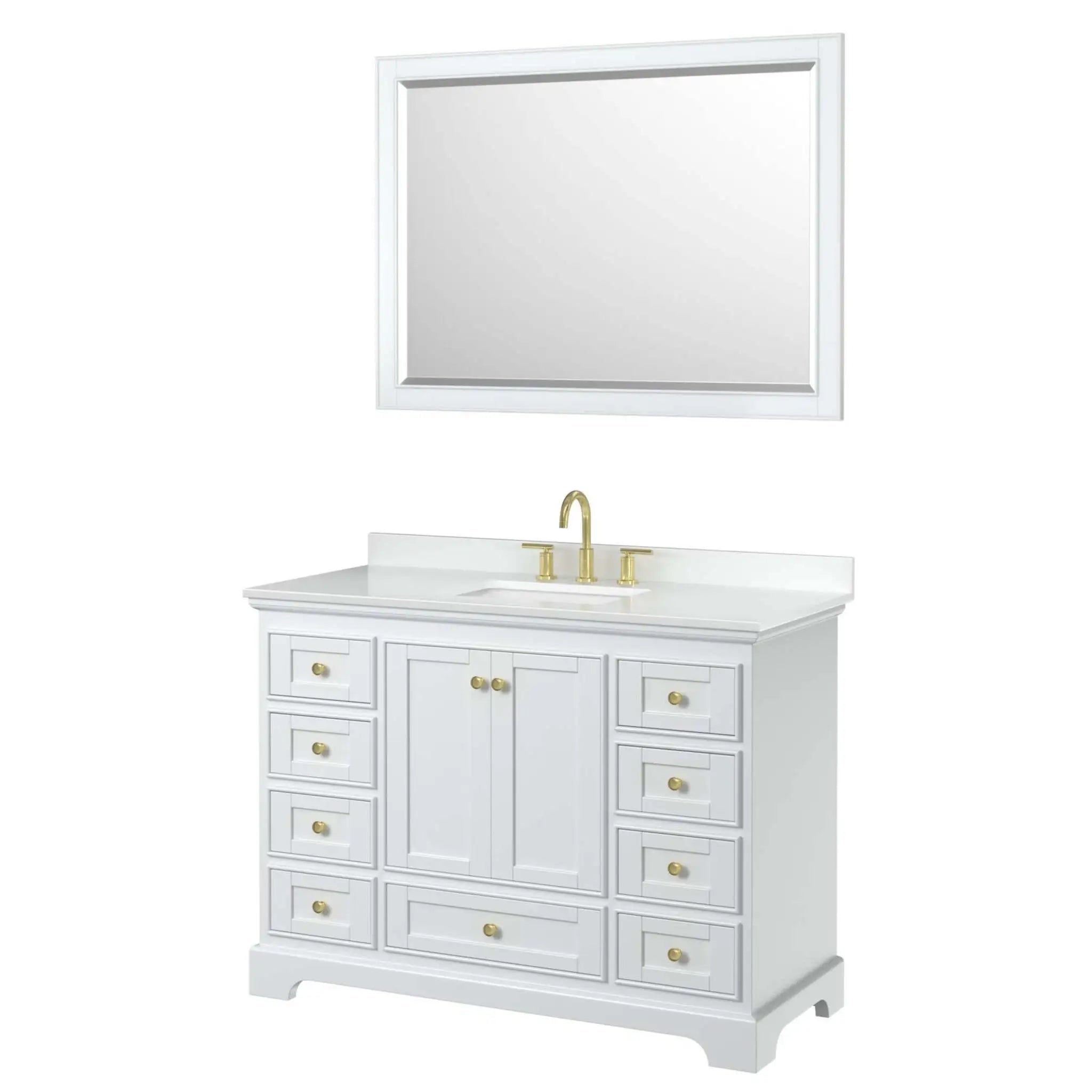 48" Deborah Single Bathroom Vanity in White with Brushed Gold Trim & 46" Mirror by Wyndham