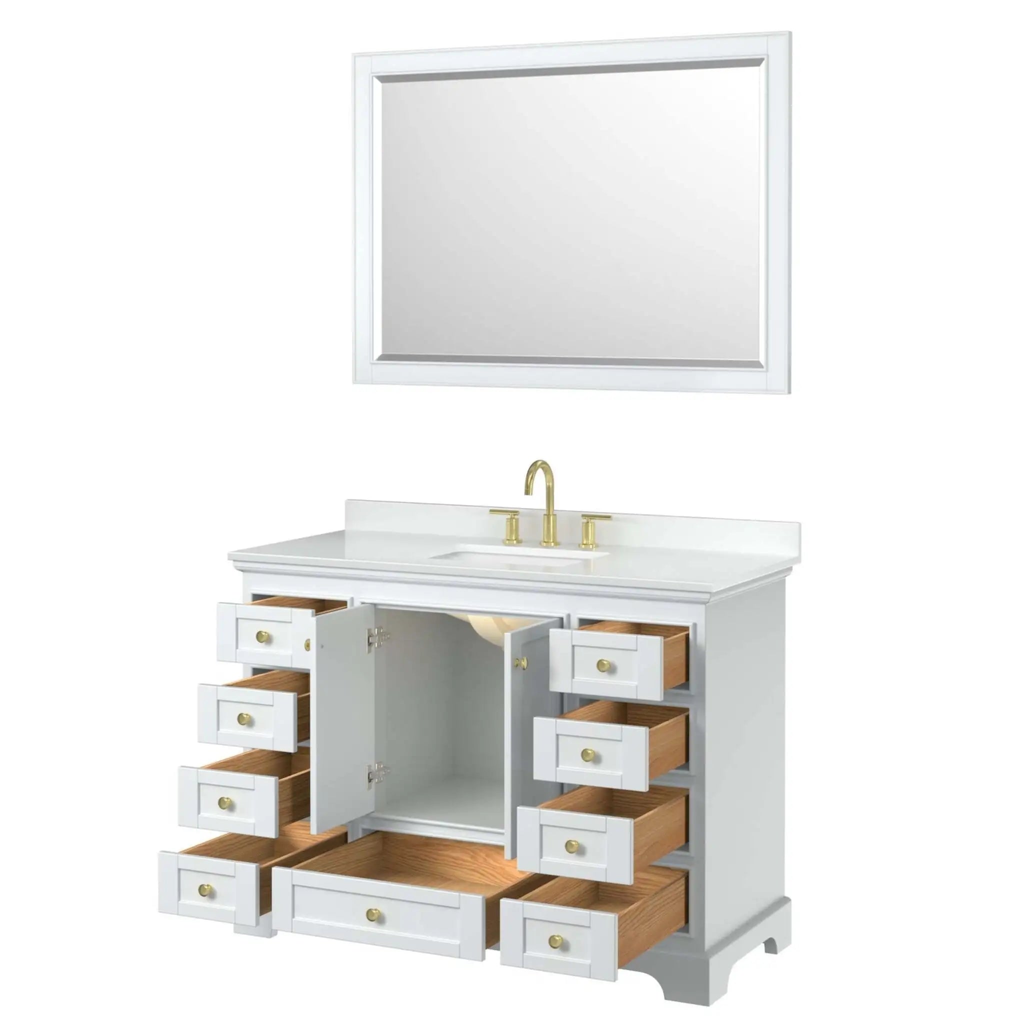 48" Deborah Single Bathroom Vanity in White with Brushed Gold Trim & 46" Mirror by Wyndham