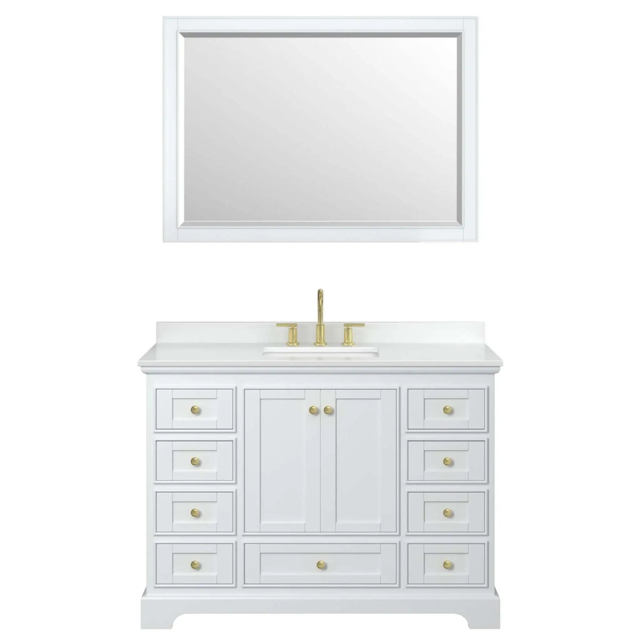 48" Deborah Single Bathroom Vanity in White with Brushed Gold Trim & 46" Mirror by Wyndham