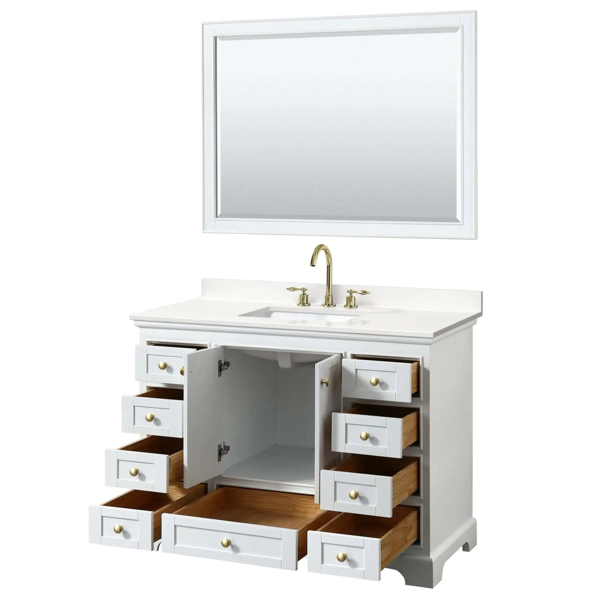 48" Deborah Single Bathroom Vanity in White with Brushed Gold Trim & 46" Mirror by Wyndham