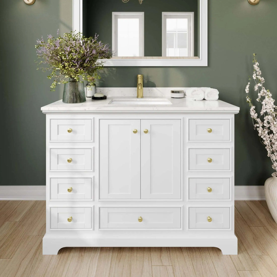 48" Deborah Single Bathroom Vanity in White with Brushed Gold Trim by Wyndham