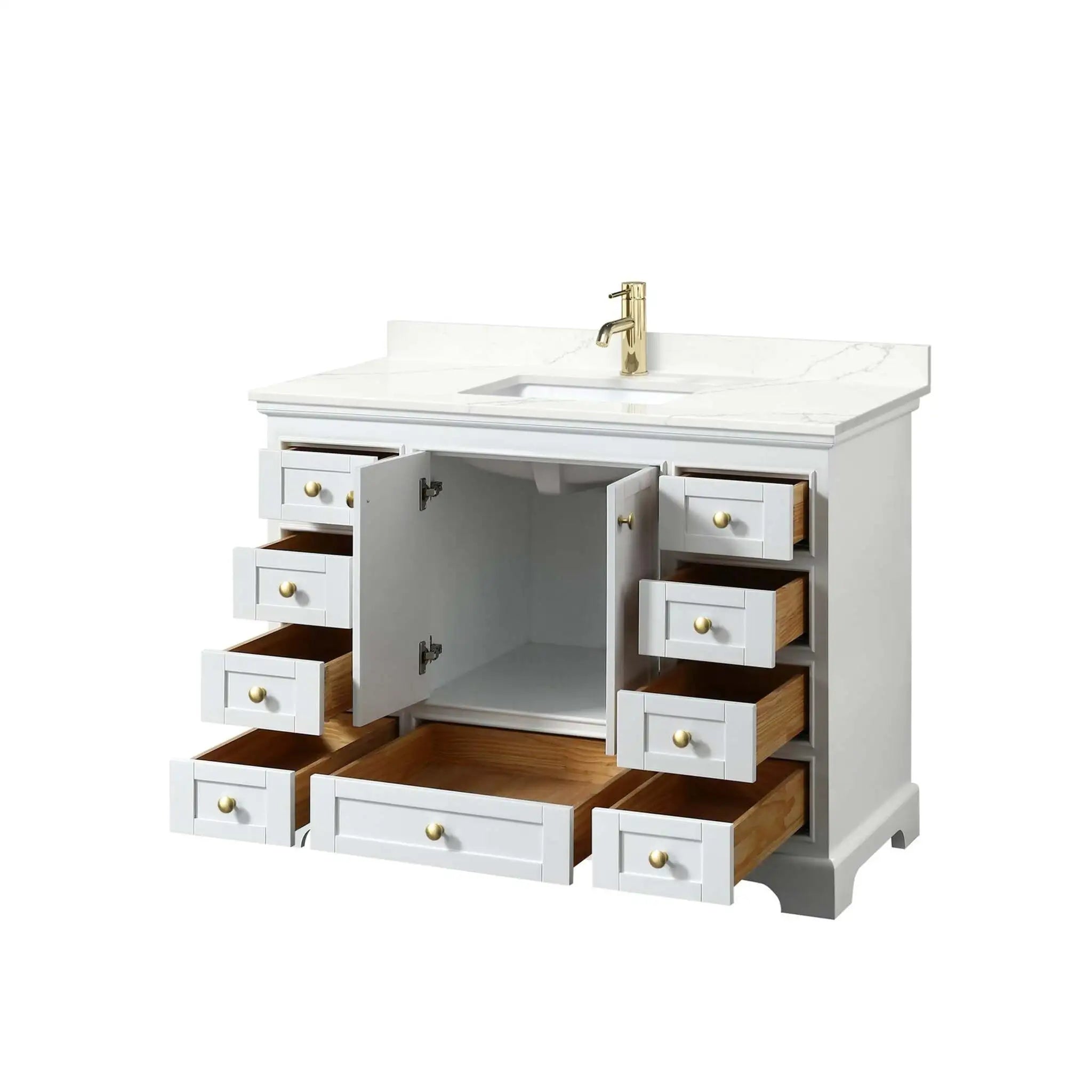 48" Deborah Single Bathroom Vanity in White with Brushed Gold Trim by Wyndham