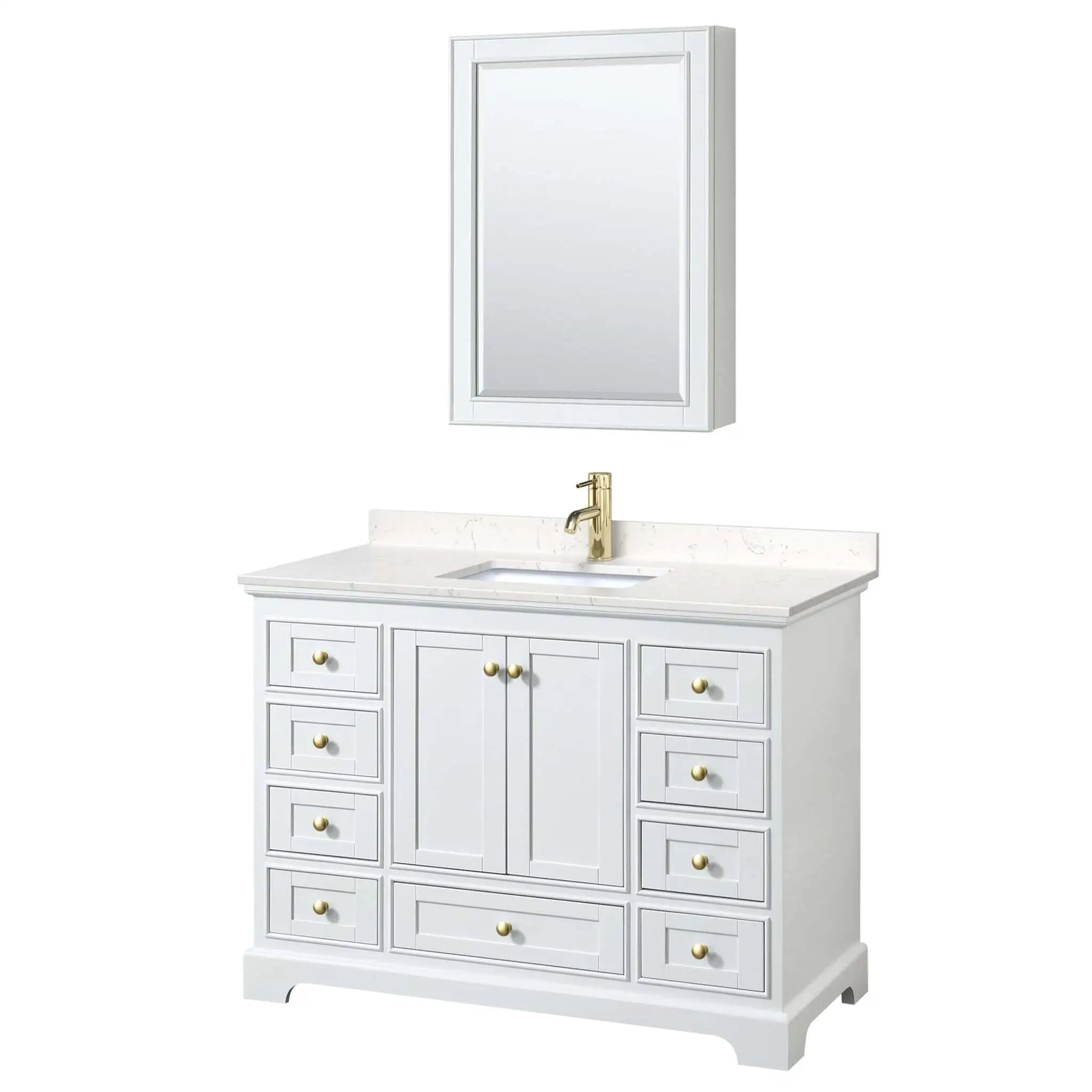 48" Deborah Single Bathroom Vanity in White with Brushed Gold Trim & Medicine Cabinet by Wyndham